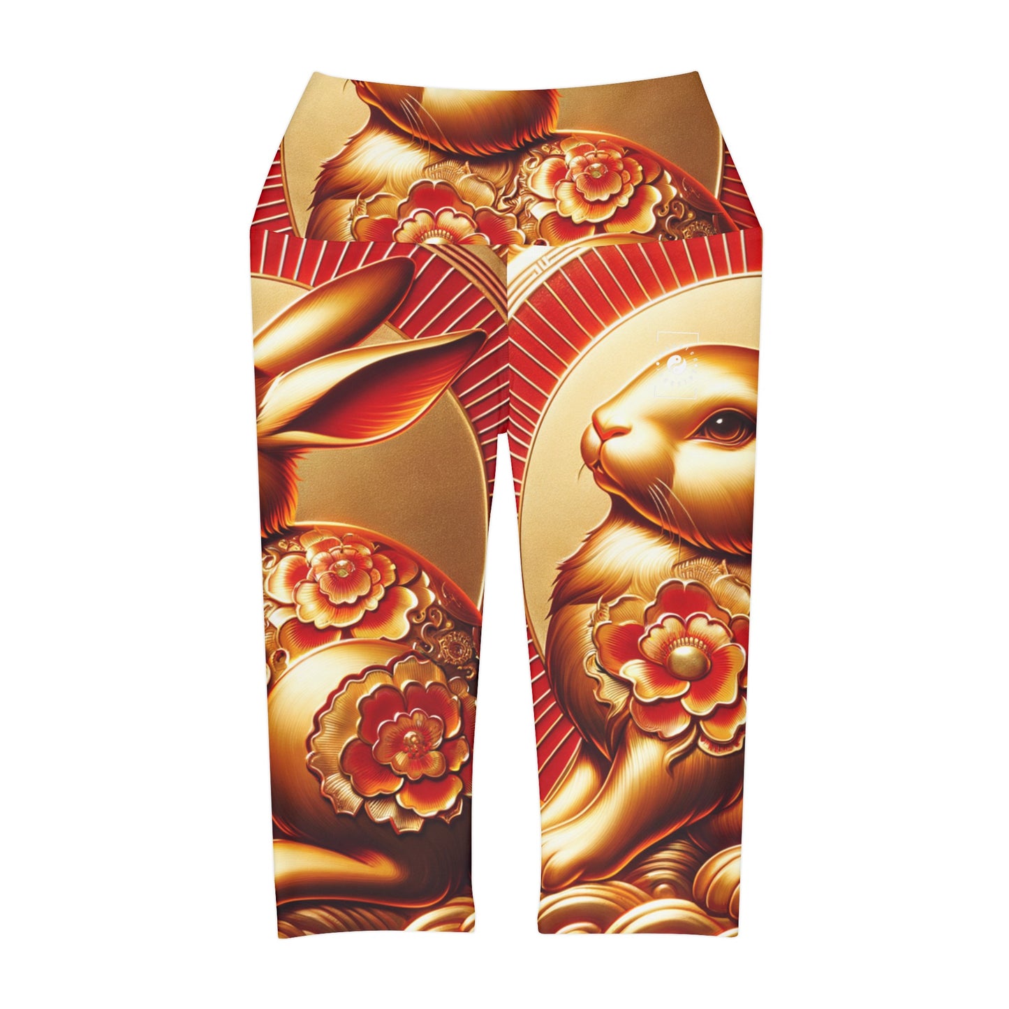 "Golden Blessings: Lunar Rabbit's Resplendence" - High Waisted Capri Leggings