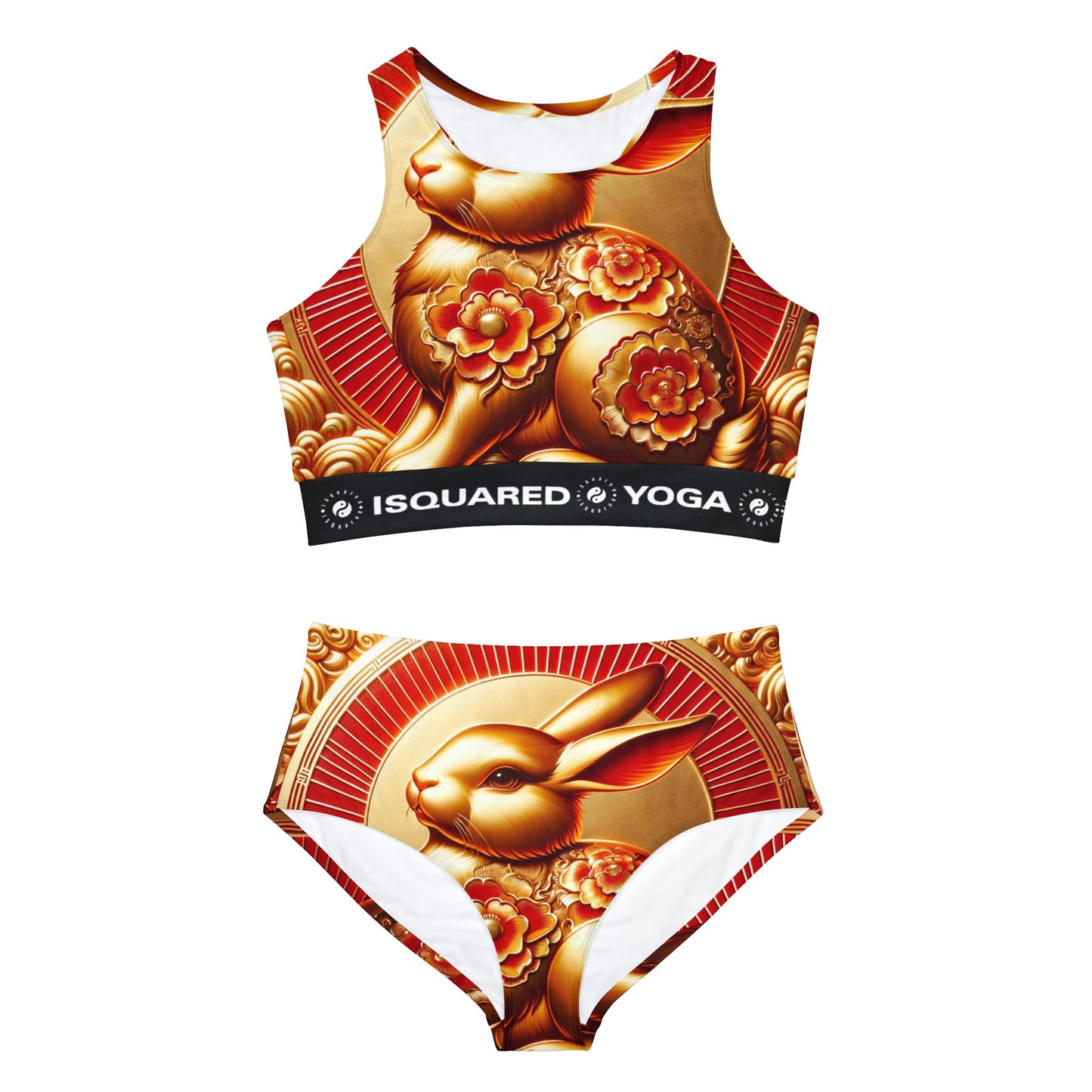 "Golden Blessings: Lunar Rabbit's Resplendence" - Hot Yoga Bikini Set