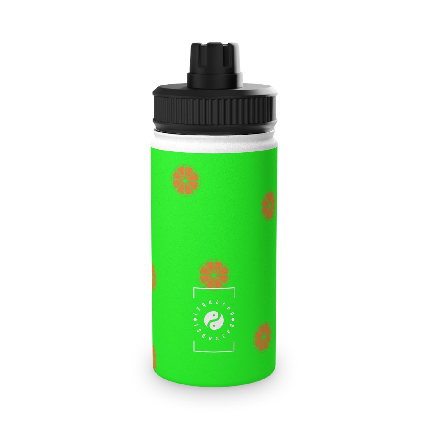 #05FD00 Lime Green + Mandarin - Sports Water Bottle