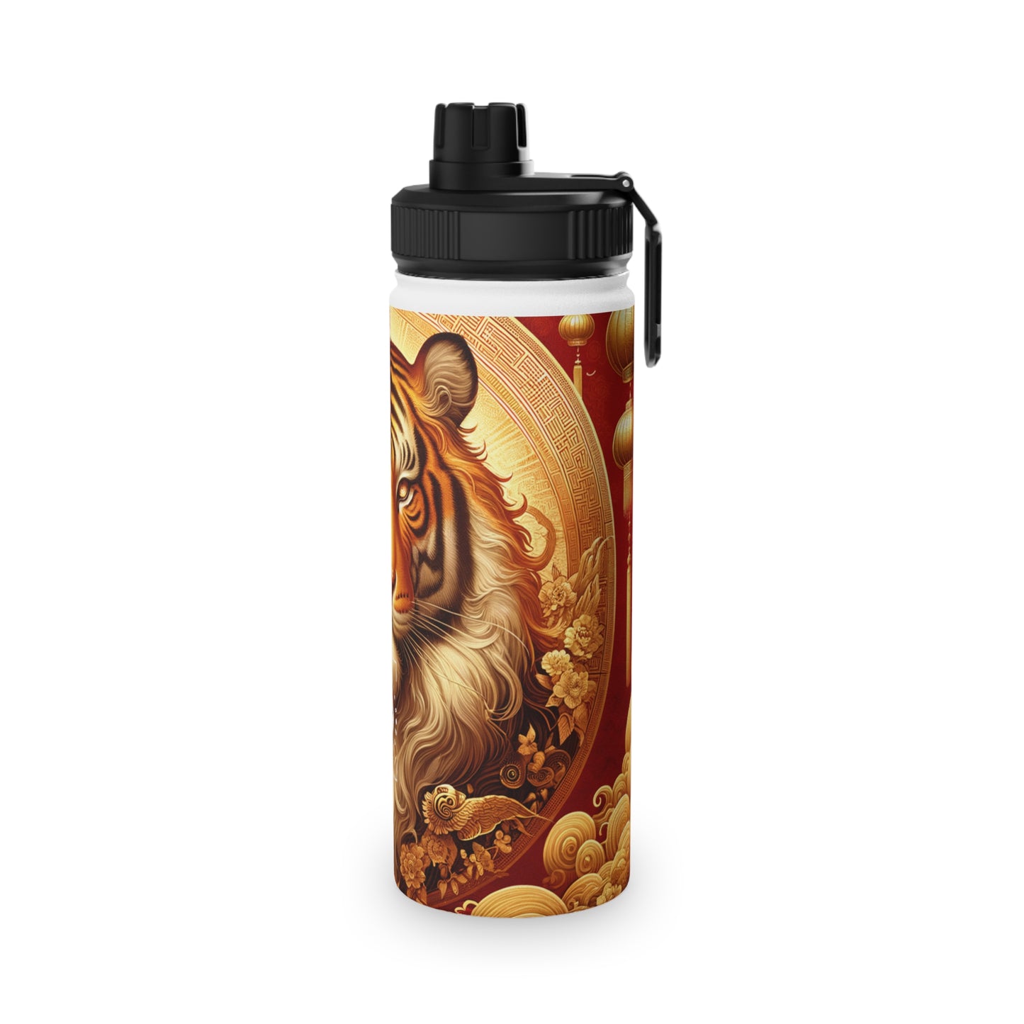 "Golden Majesty: Ascension of the Lunar Tiger" - Sports Water Bottle