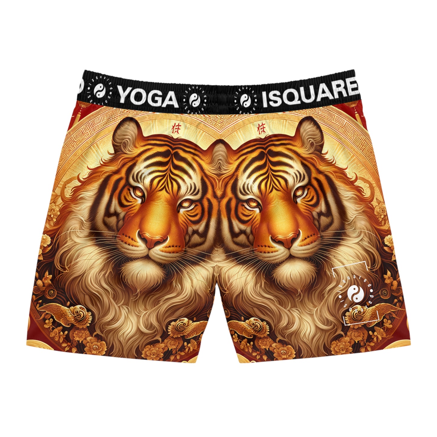 "Golden Majesty: Ascension of the Lunar Tiger" - Swim Shorts (Mid-Length) for Men