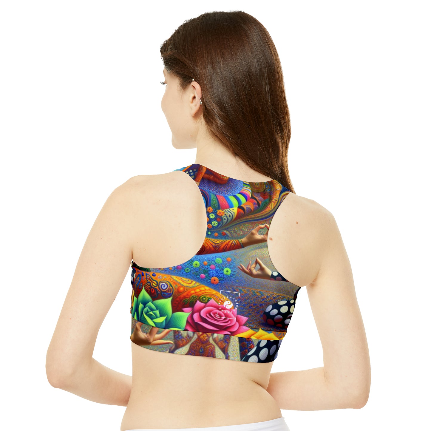 "Kahlo-Kusama Blossom Asanas: A Surreal Yoga Symphony" - High Neck Crop Top