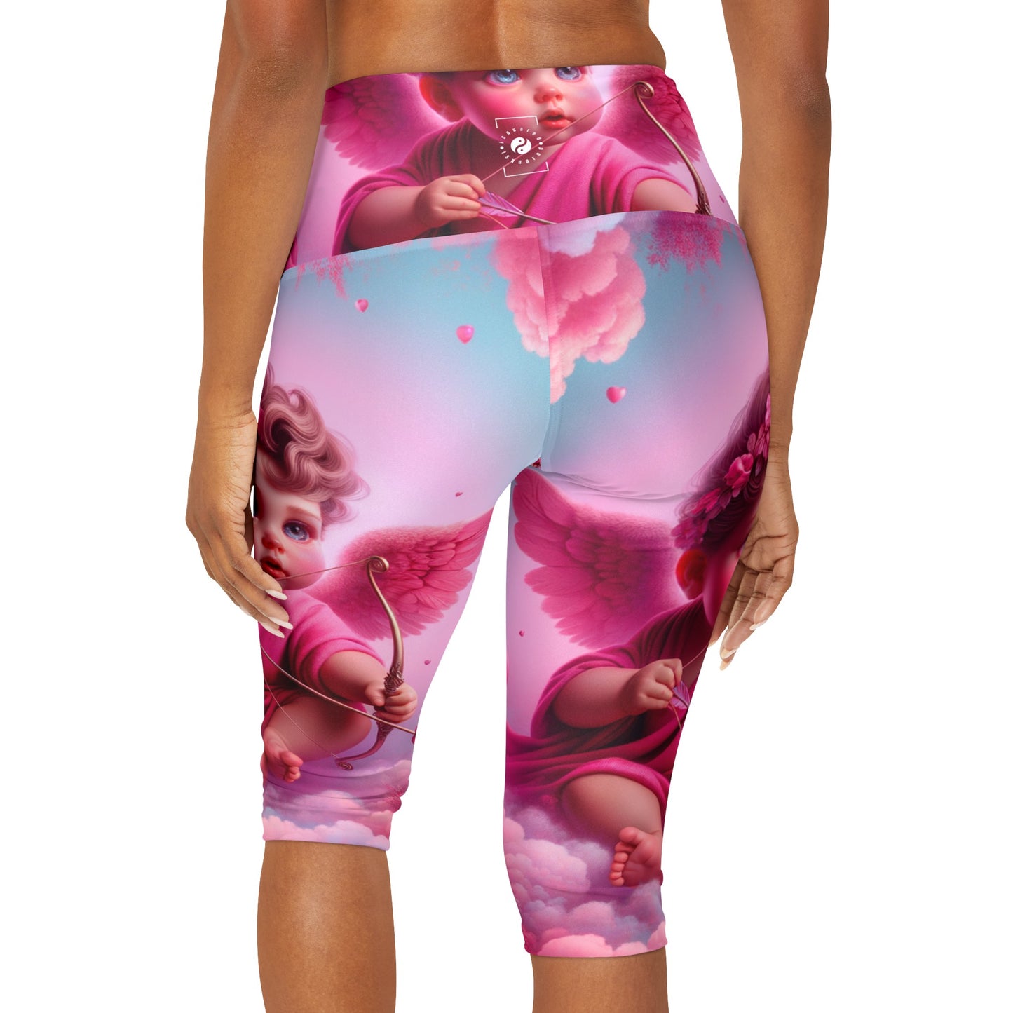 "Bold Blush: A Cupid's Love Affair" - High Waisted Capri Leggings