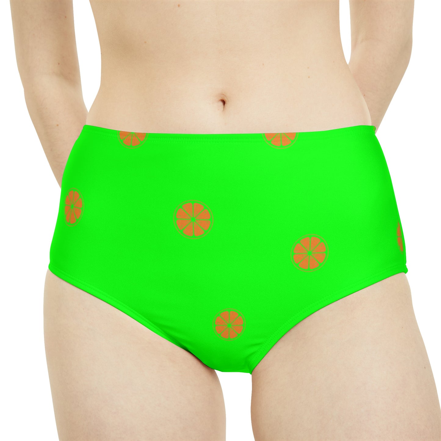 #05FD00 Lime Green + Mandarin - High Waisted Bikini Bottom