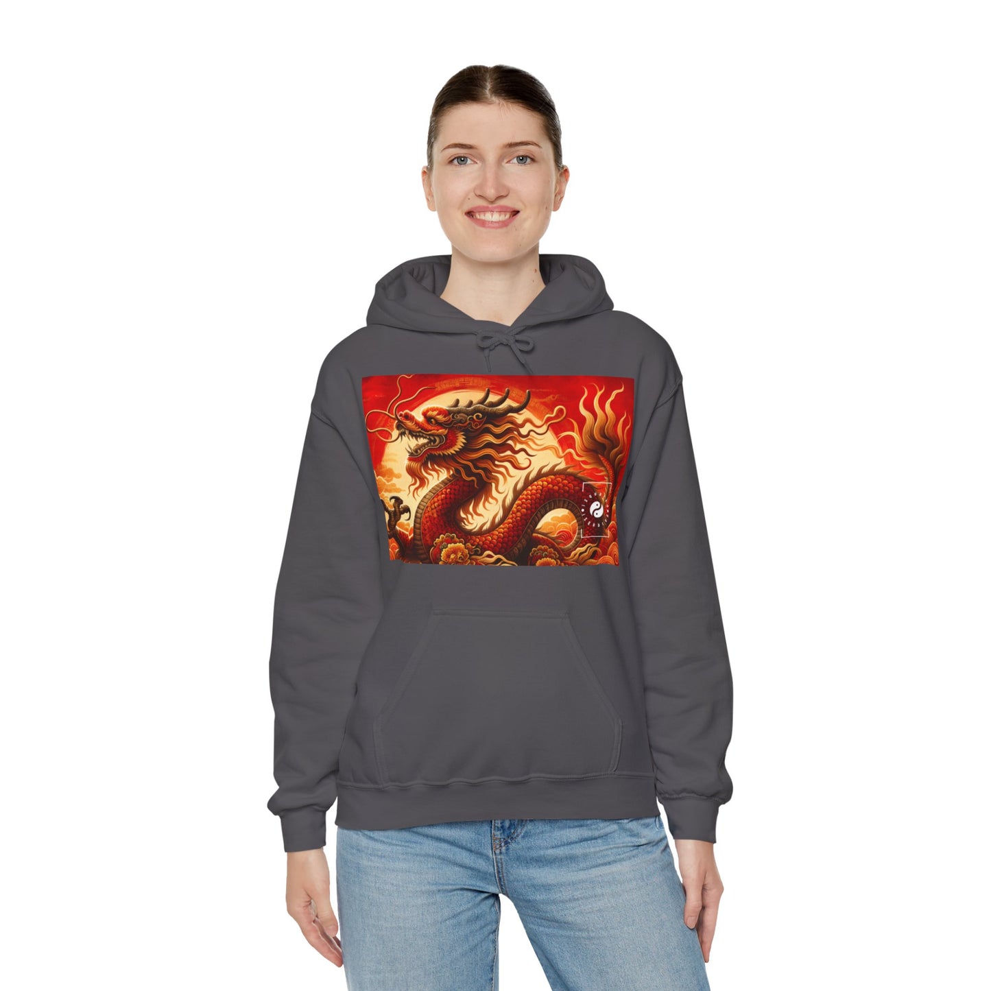 "Golden Dragon Dance in the Crimson Twilight" - Hoodie