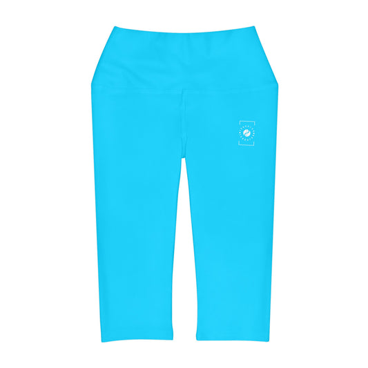 #04D9FF Bleu Fluo - Legging Capri Taille Haute