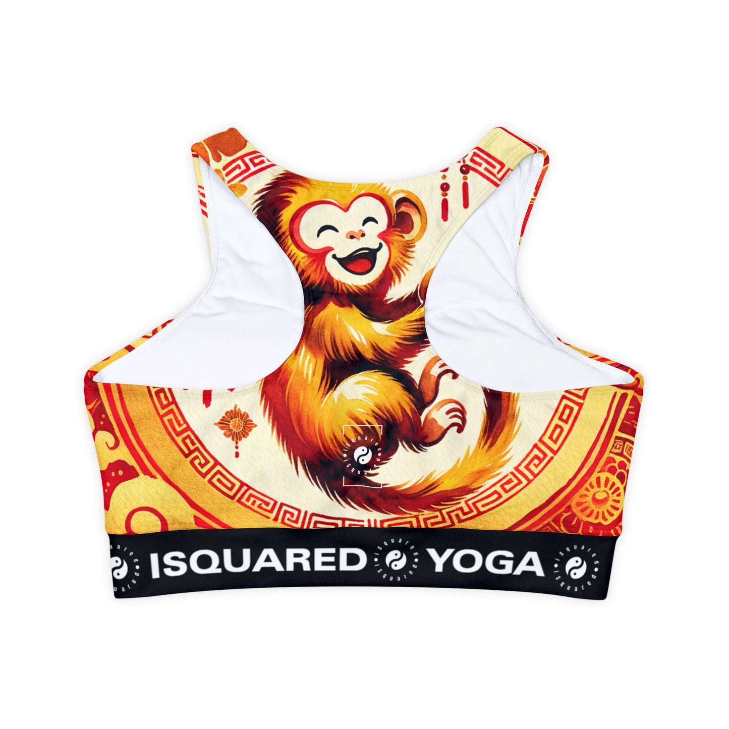 "Golden Simian Serenity in Scarlet Radiance" - Lined & Padded Sports Bra