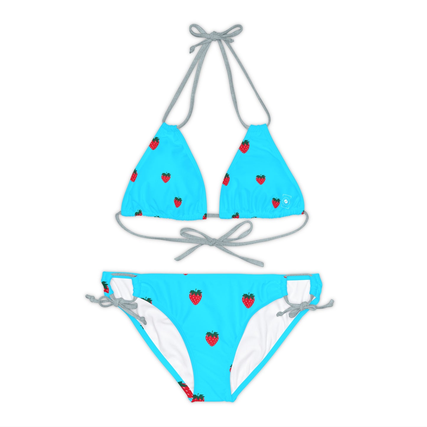 #22DEFF Bleu clair + Fraise - Ensemble bikini à lacets