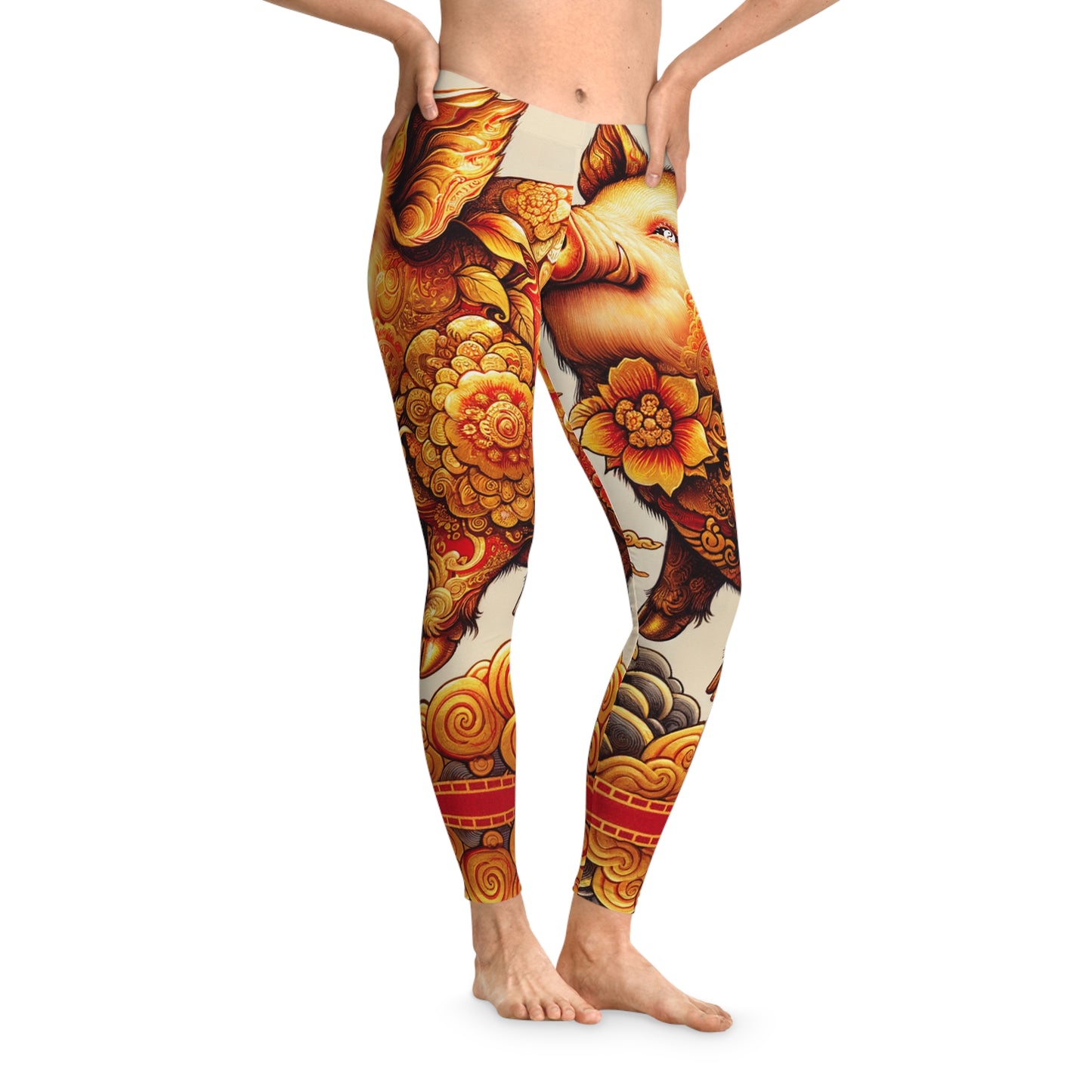 "Golden Prosperity: The Divine Boar Celebration" - Unisex Tights