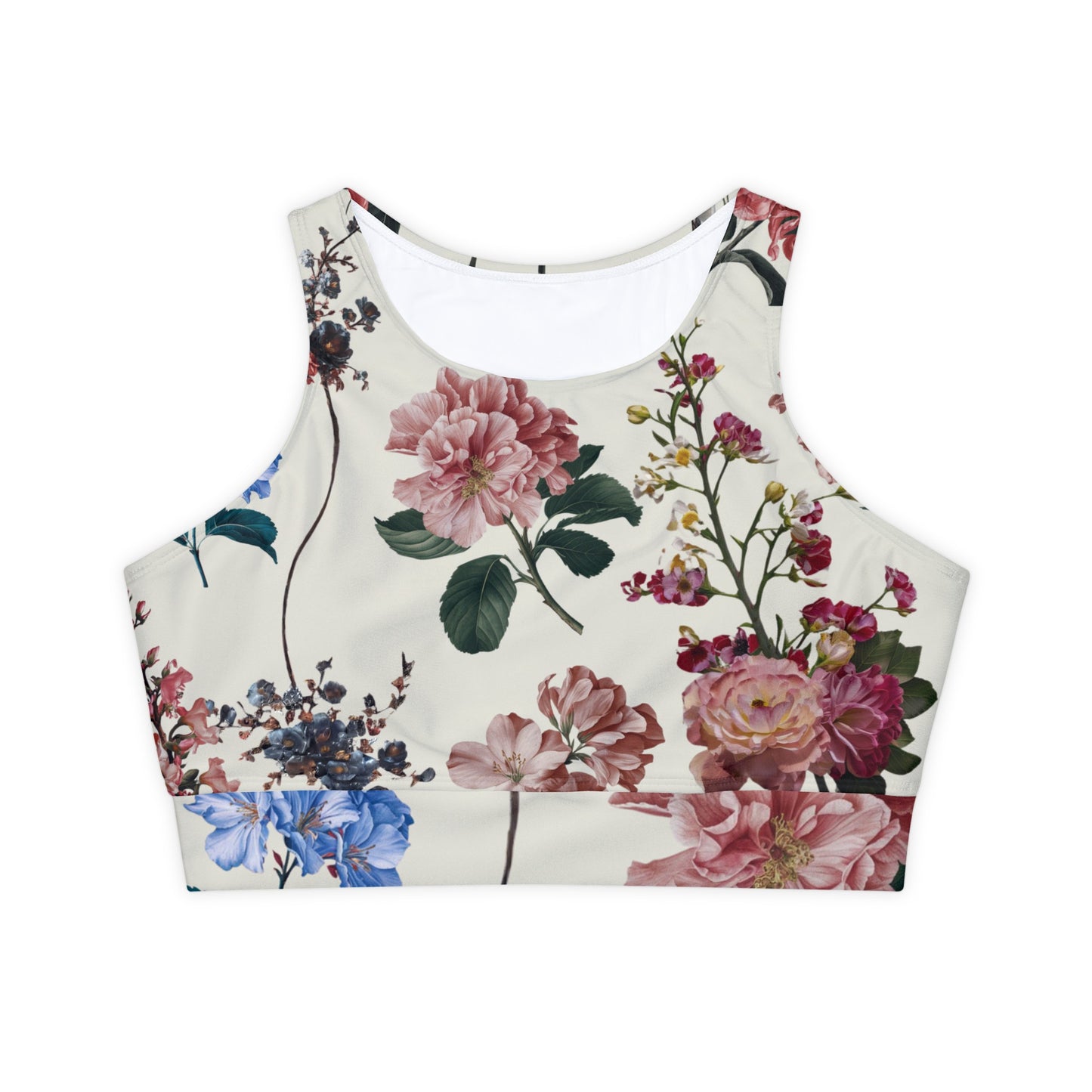 Botanicals on Beige - Lined & Padded Sports Bra