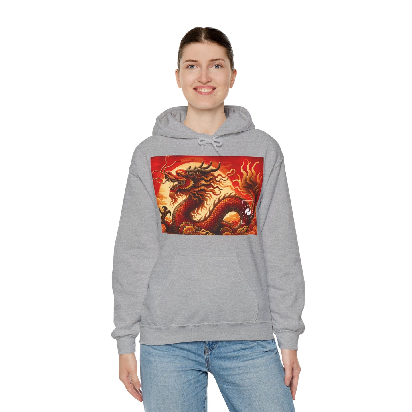 "Golden Dragon Dance in the Crimson Twilight" - Hoodie