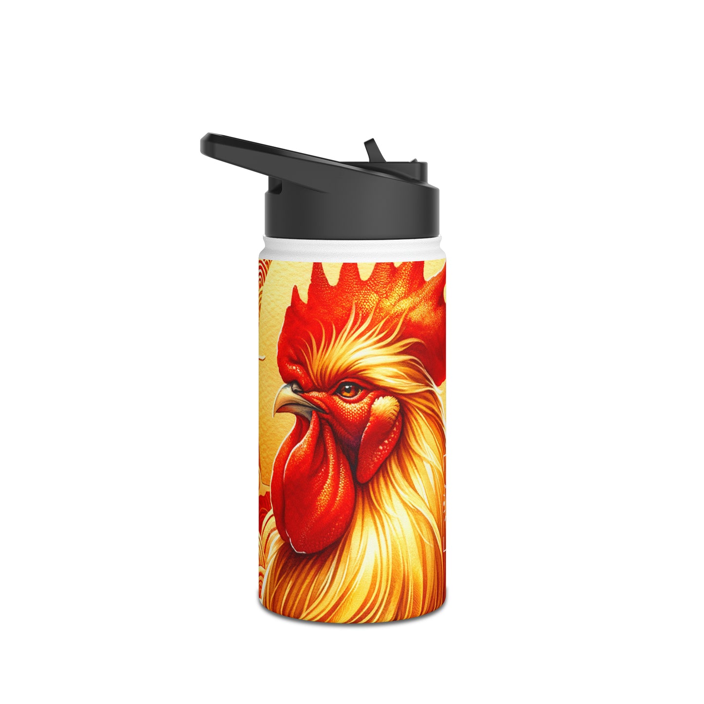 "Crimson Dawn: The Golden Rooster's Rebirth" - Water Bottle