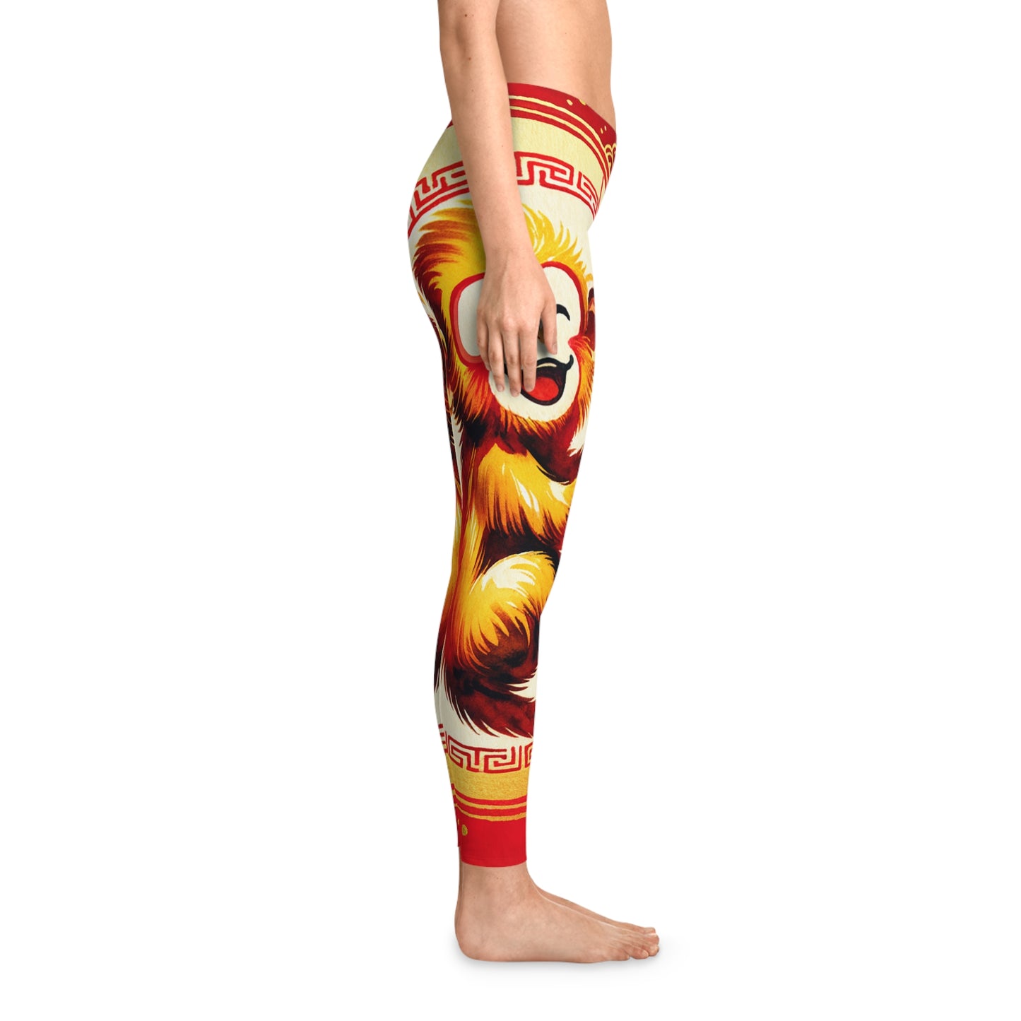 "Golden Simian Serenity in Scarlet Radiance" - Unisex Tights