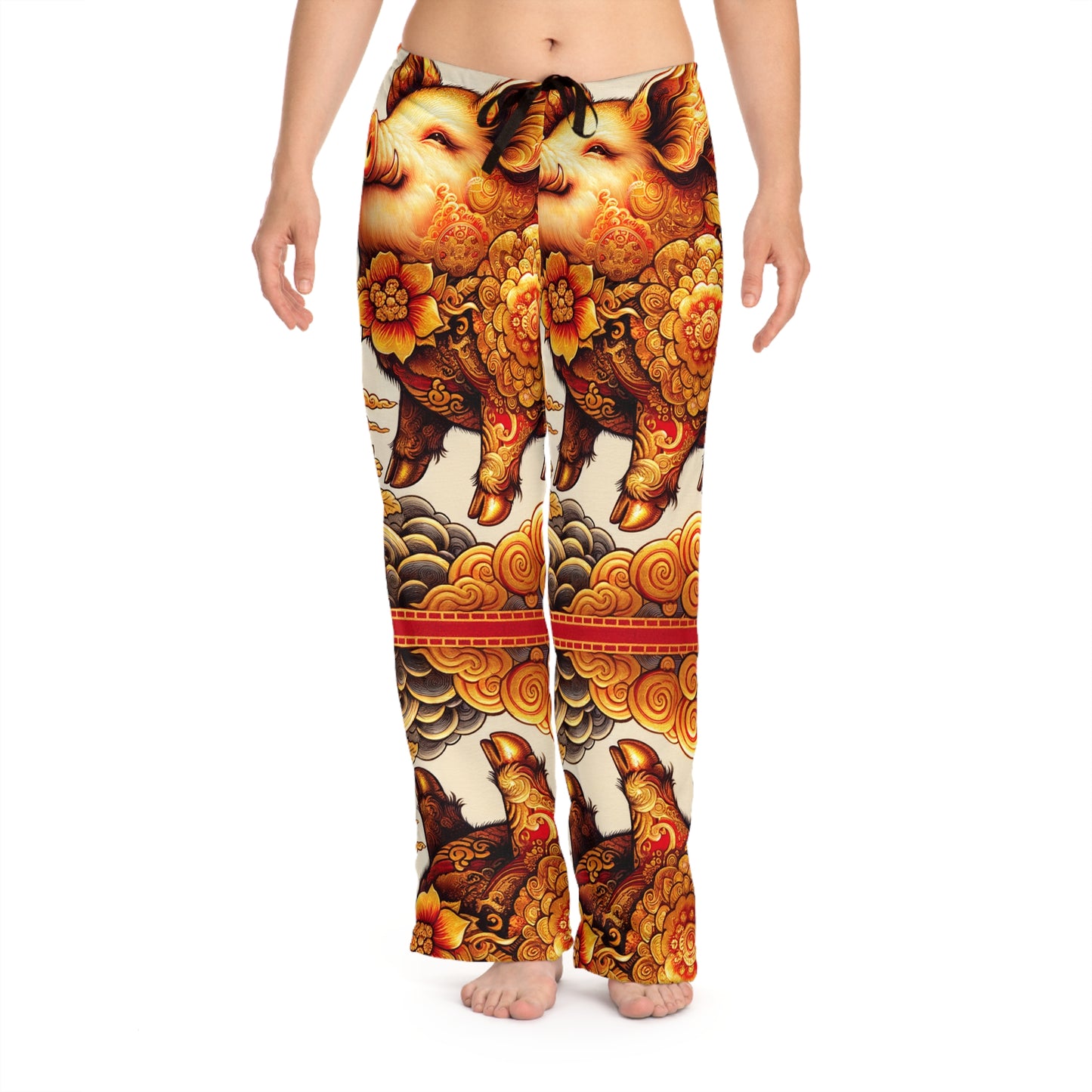 "Golden Prosperity: The Divine Boar Celebration" - Pantalon lounge femme