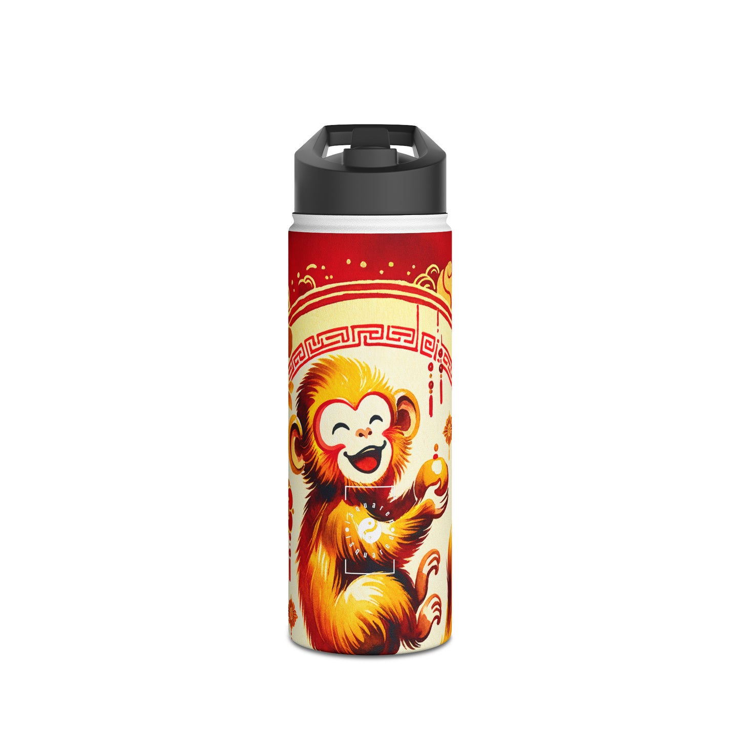 "Golden Simian Serenity in Scarlet Radiance" - Water Bottle