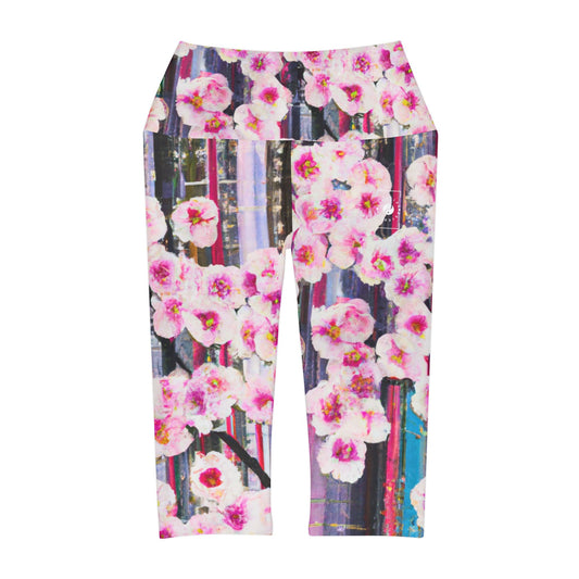 Abstract Bloom 05 - High Waisted Capri Leggings