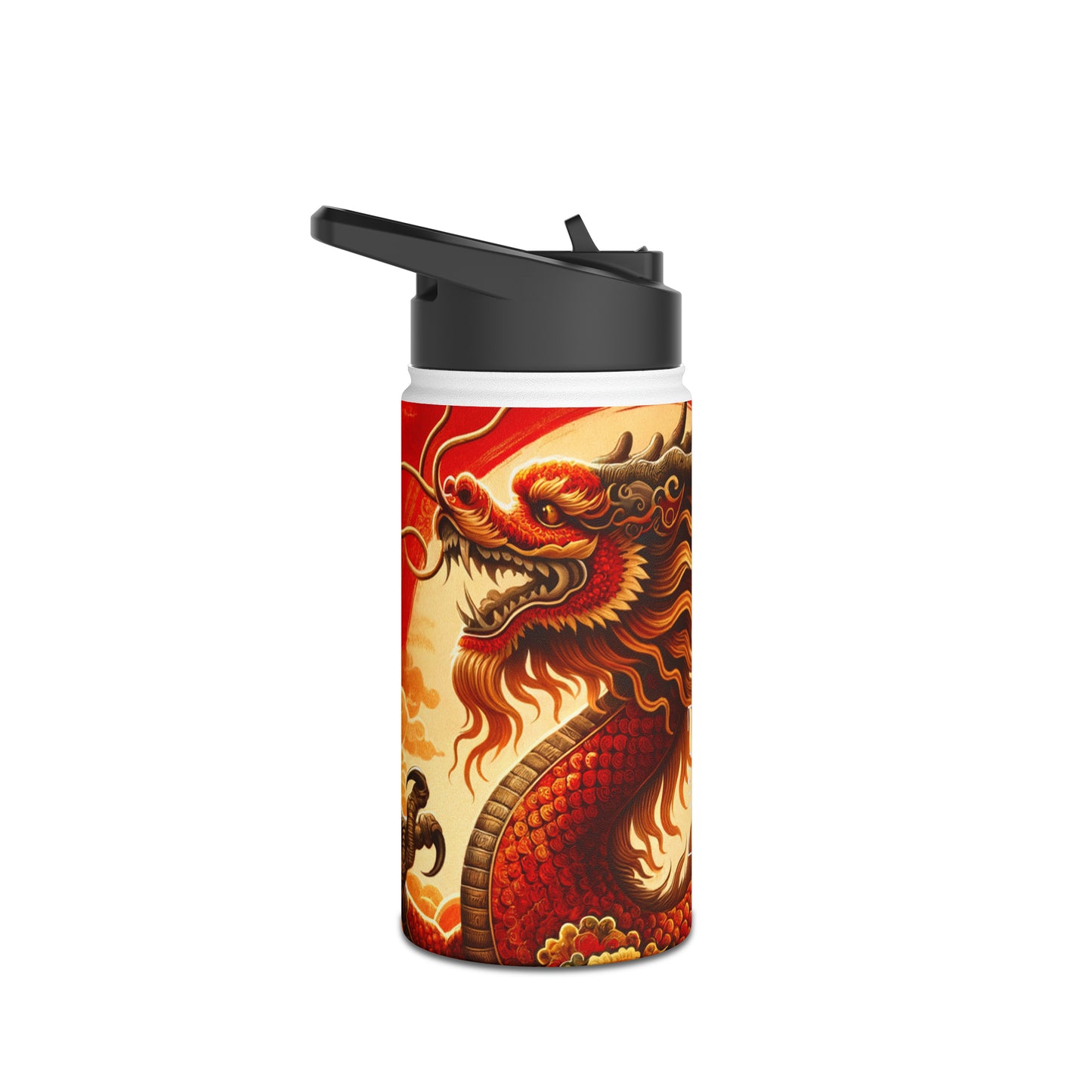 "Golden Dragon Dance in the Crimson Twilight" - Water Bottle