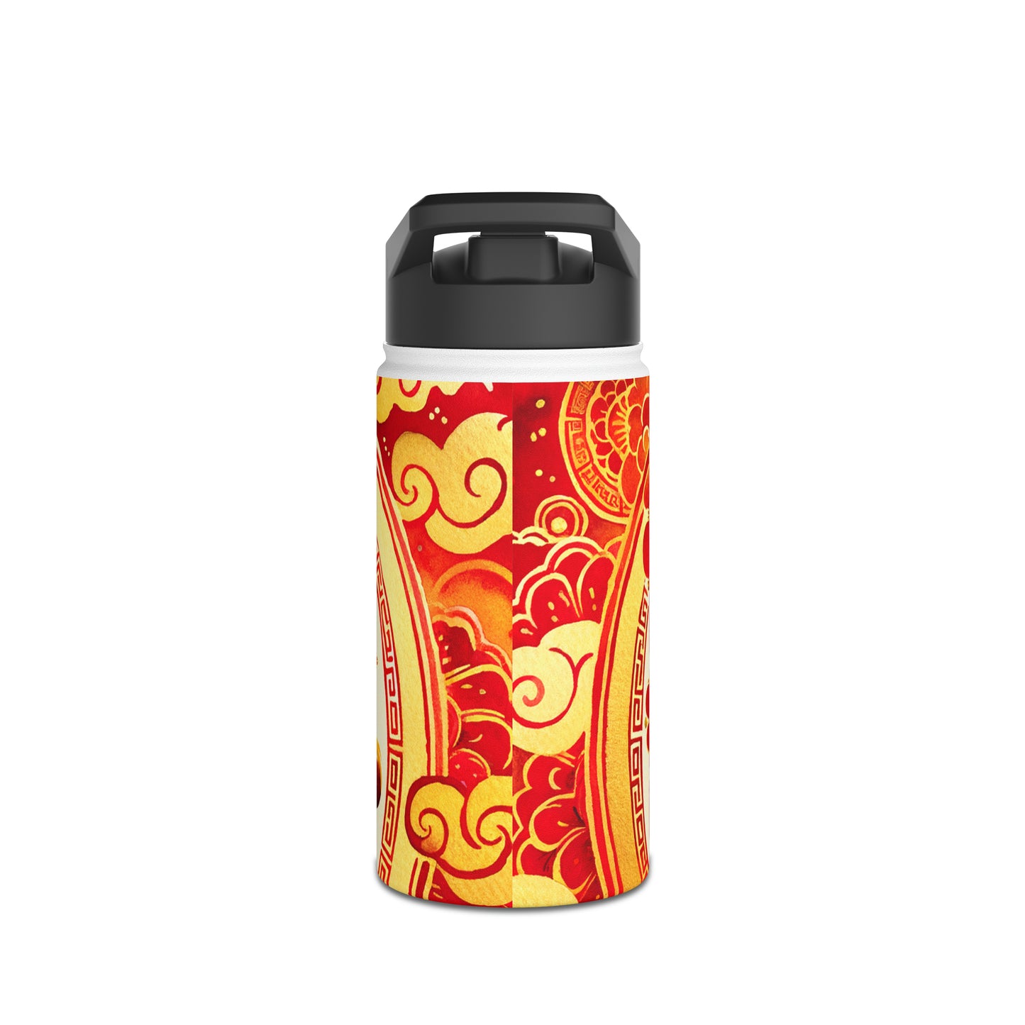 "Golden Simian Serenity in Scarlet Radiance" - Water Bottle