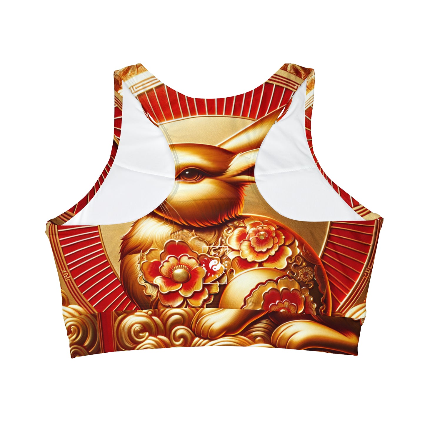 "Golden Blessings: Lunar Rabbit's Resplendence" - High Neck Crop Top