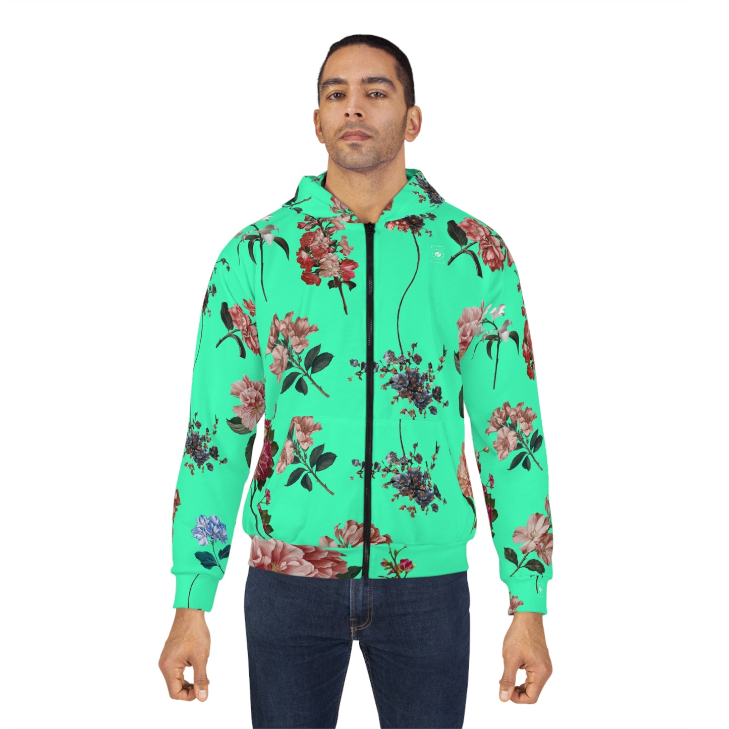 Botanicals on Turquoise - Zip Hoodie