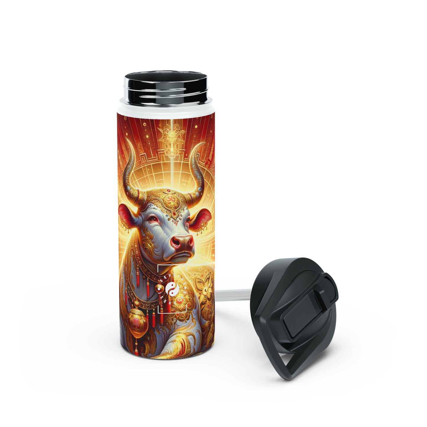 "Golden Euphoria: A Dance of the Divine Bovine" - Water Bottle