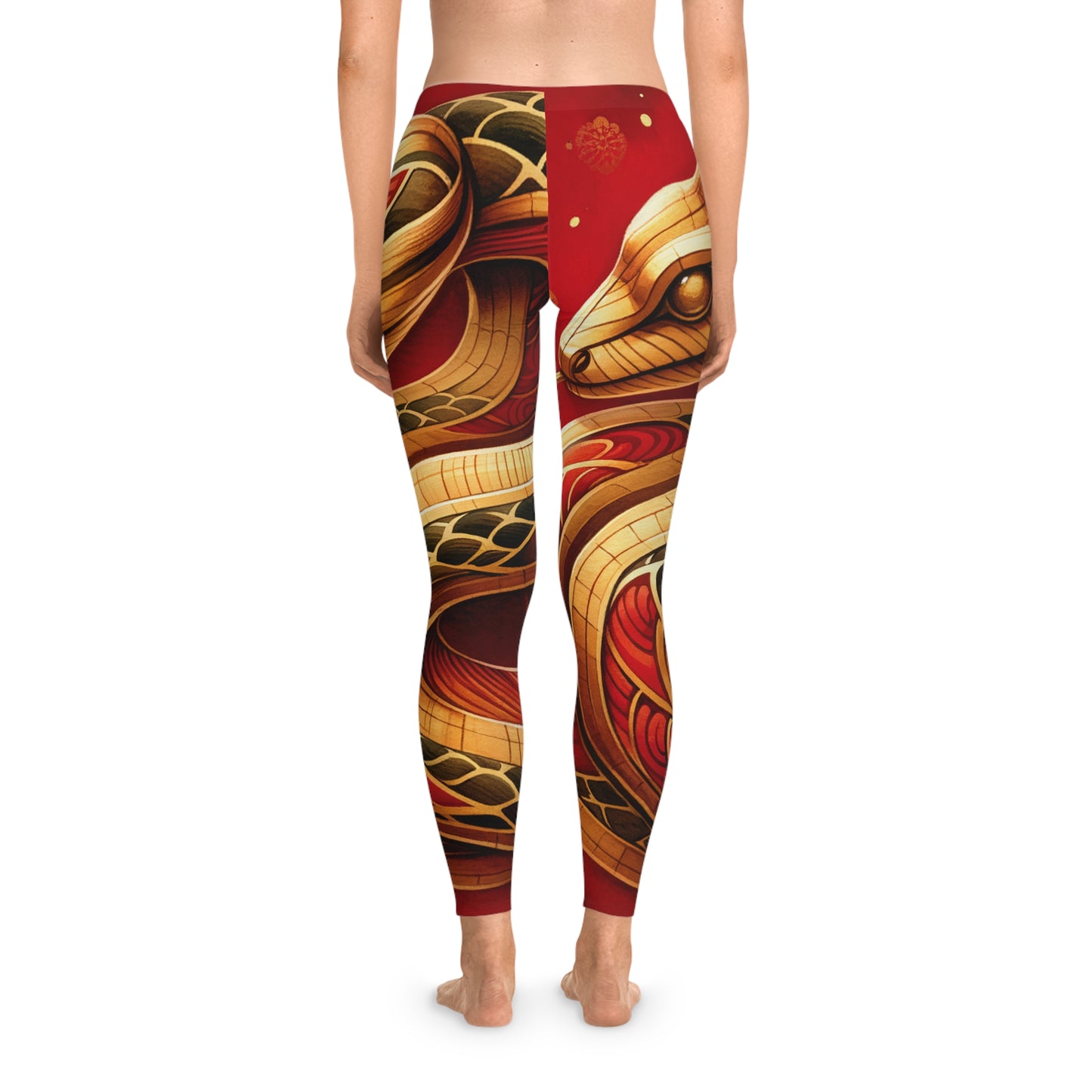 "Crimson Serenity: The Golden Snake" - Unisex Tights