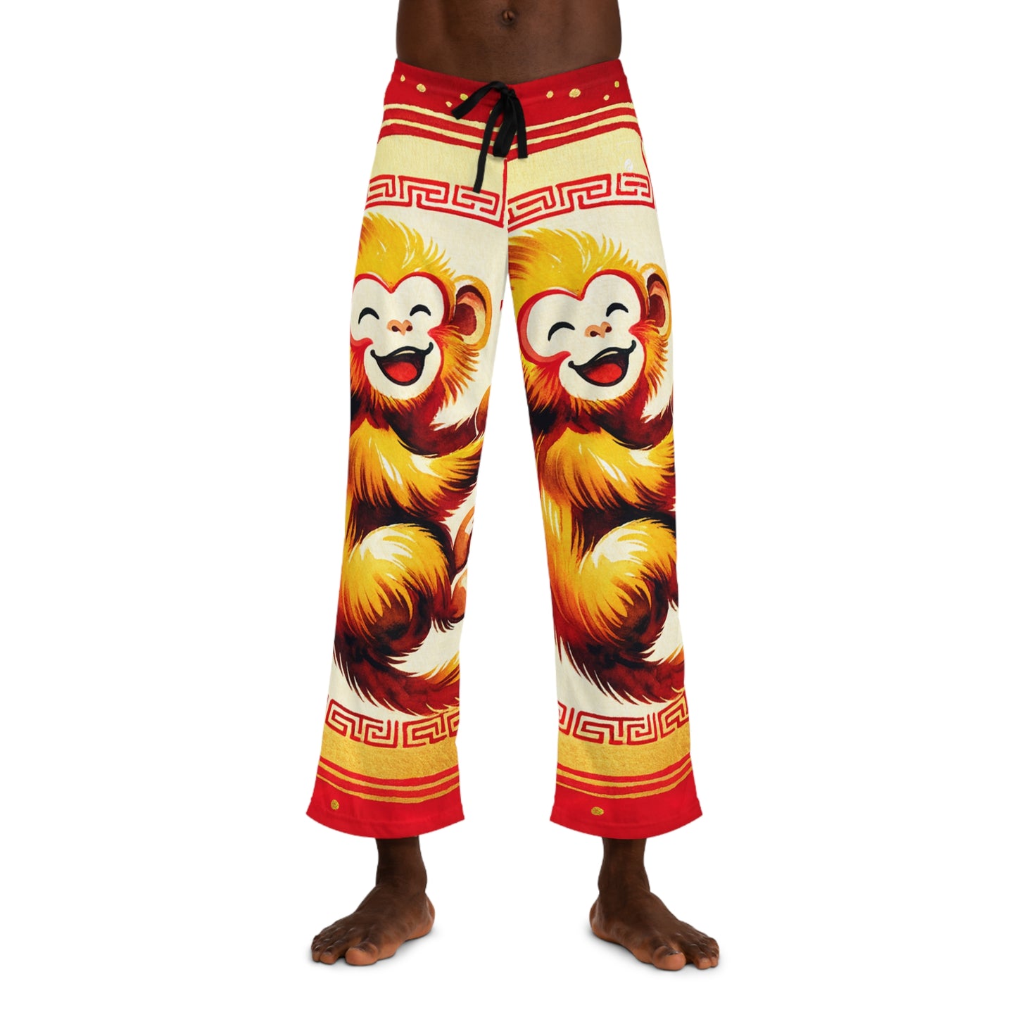 "Golden Simian Serenity in Scarlet Radiance" - men's Lounge Pants