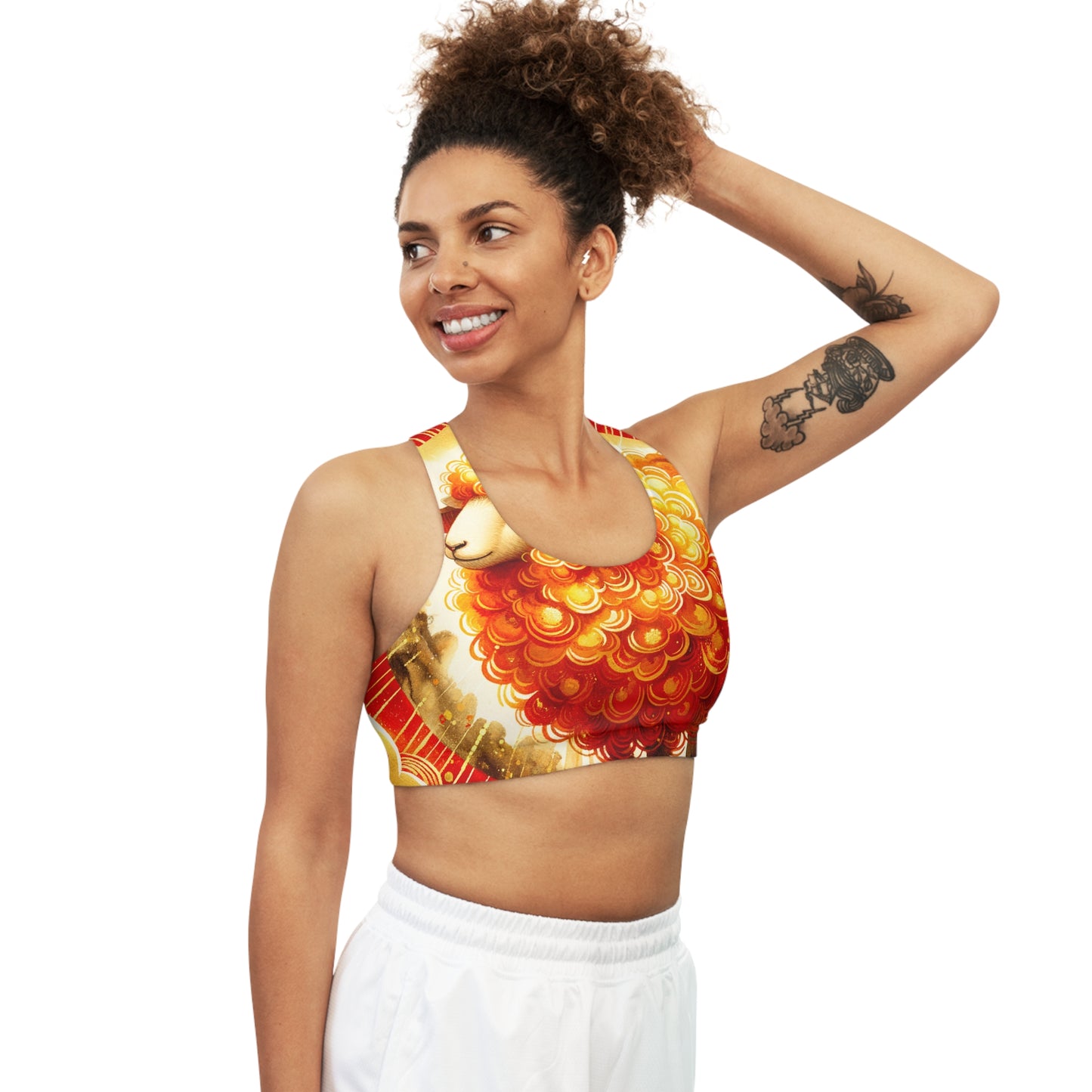 "Auspicious Gold of Divine Ewe: A Lunar New Year Revelry" - Seamless Sports Bra