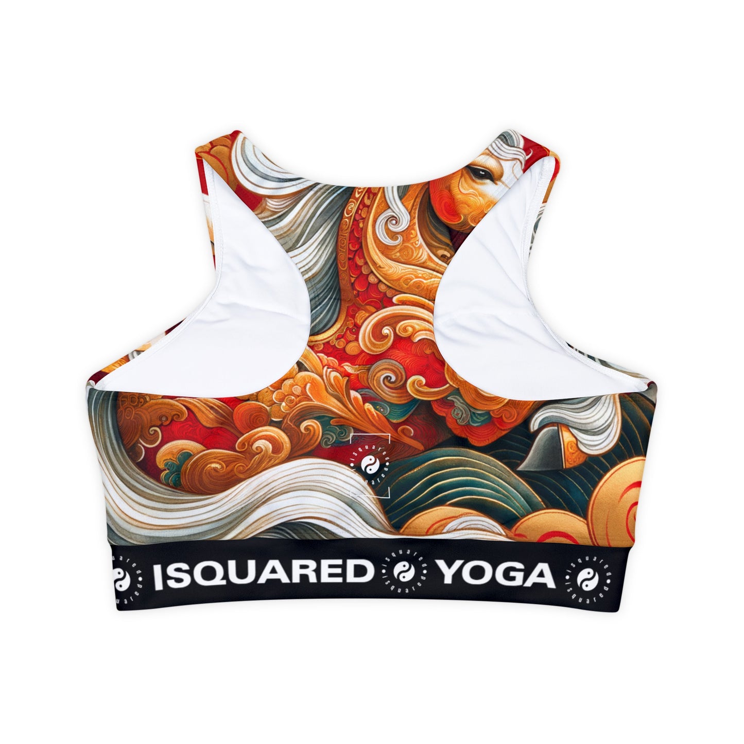 "Gold Gallop on Vermilion Vista: A Lunar New Year’s Ode" - Lined & Padded Sports Bra