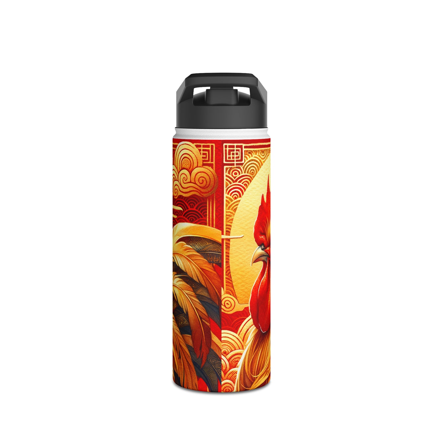 "Crimson Dawn: The Golden Rooster's Rebirth" - Water Bottle