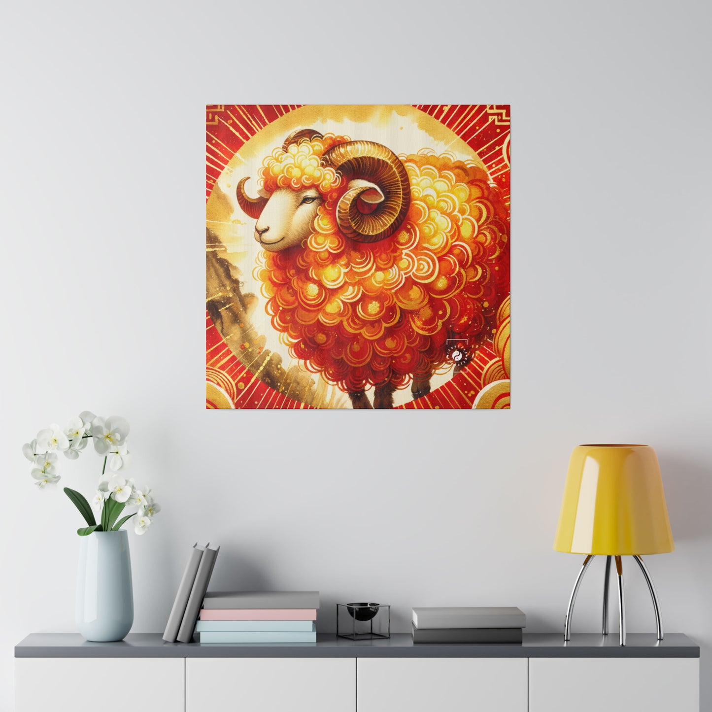 Auspicious Gold of Divine Ewe: A Lunar New Year Art Print Canvas