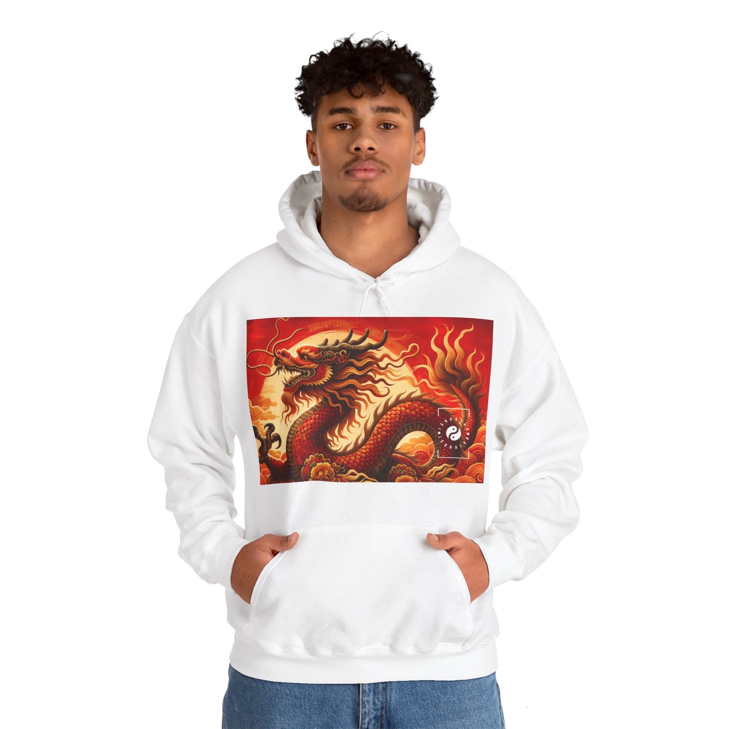 "Golden Dragon Dance in the Crimson Twilight" - Hoodie