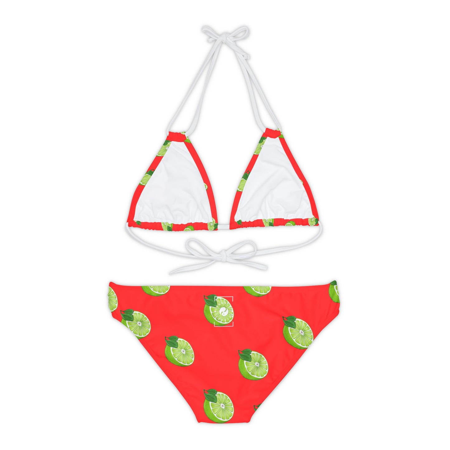 #FF3131 Bright Orange + Lime - Lace-up Bikini Set