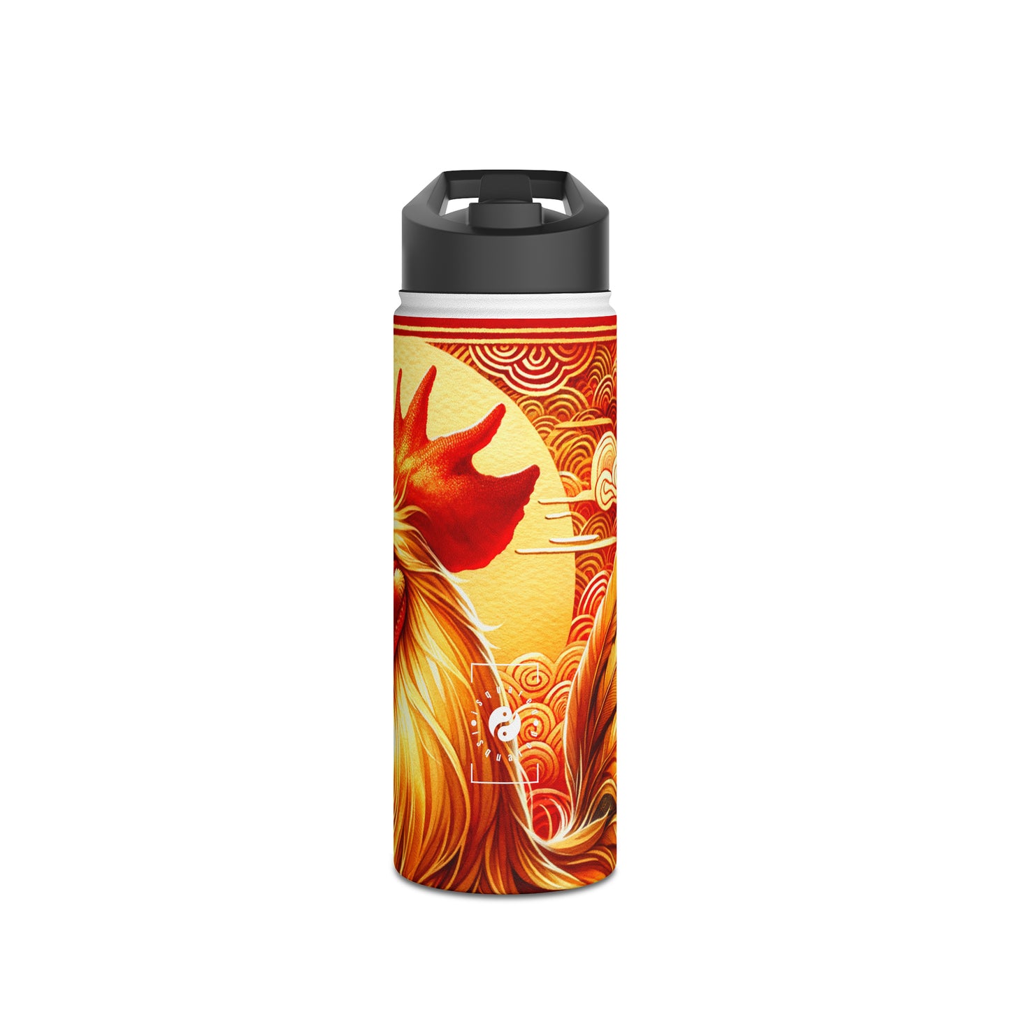 "Crimson Dawn: The Golden Rooster's Rebirth" - Water Bottle