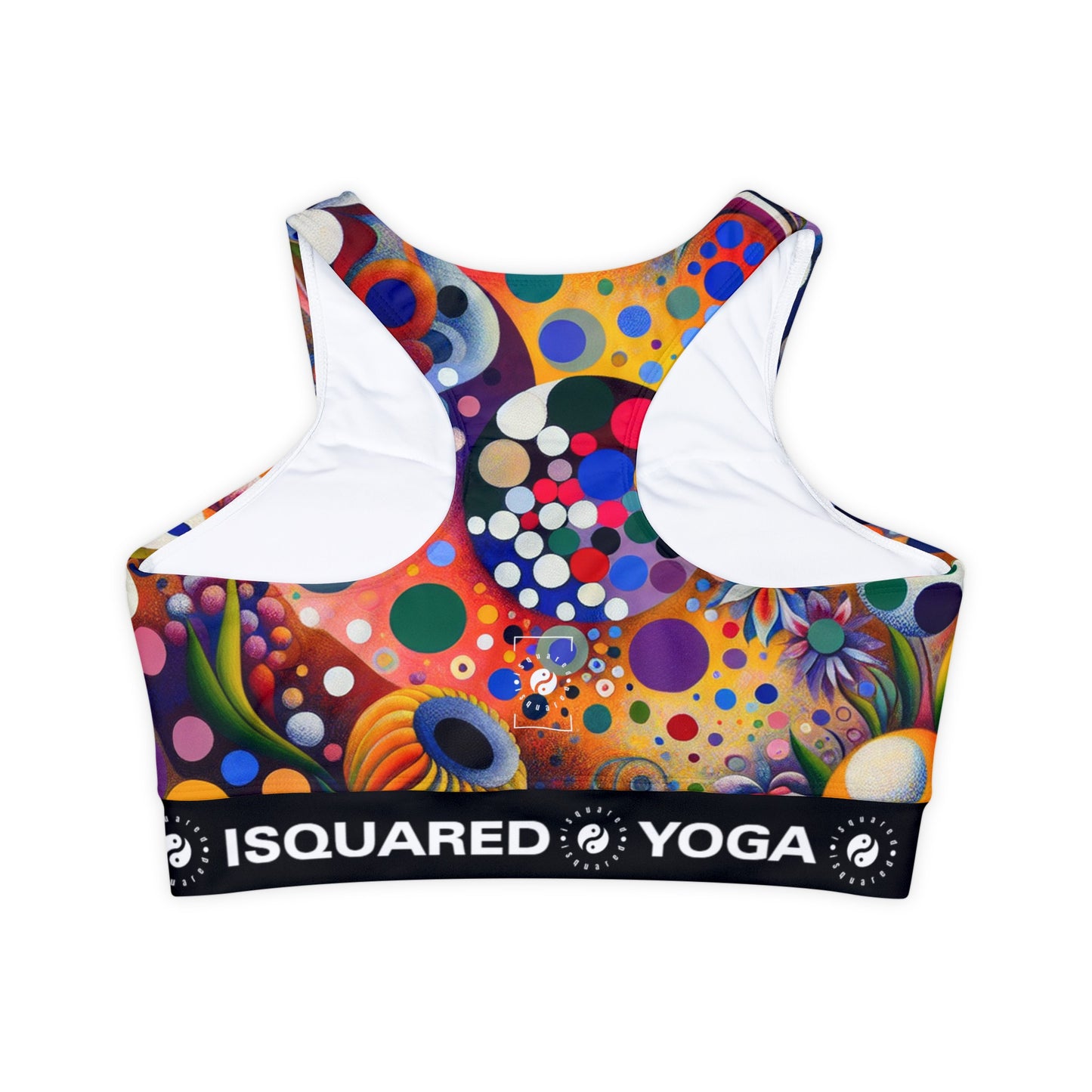 "Polka Petals in Yogic Surrealism: An Artistic Salute to Kusama and Kahlo" - Lined & Padded Sports Bra