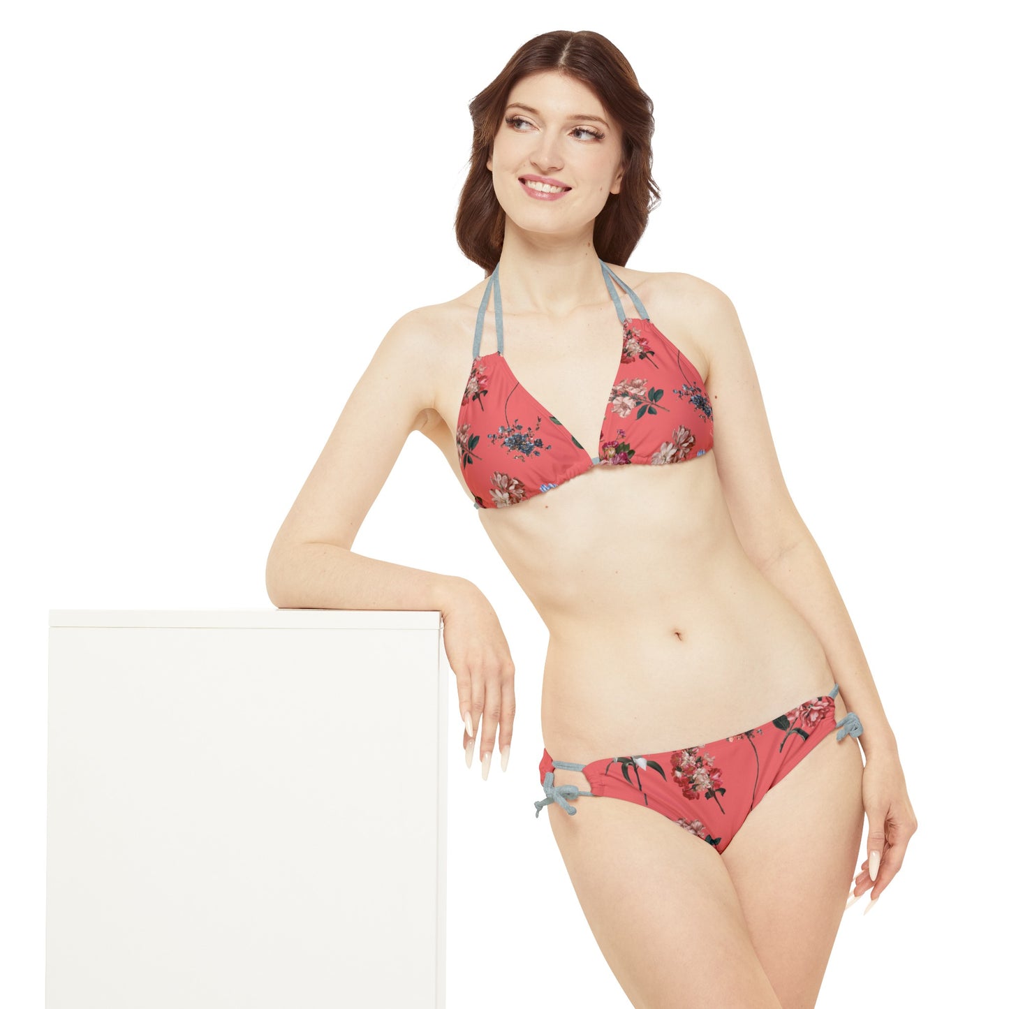 Botanicals on Coral - Lace-up Bikini Set