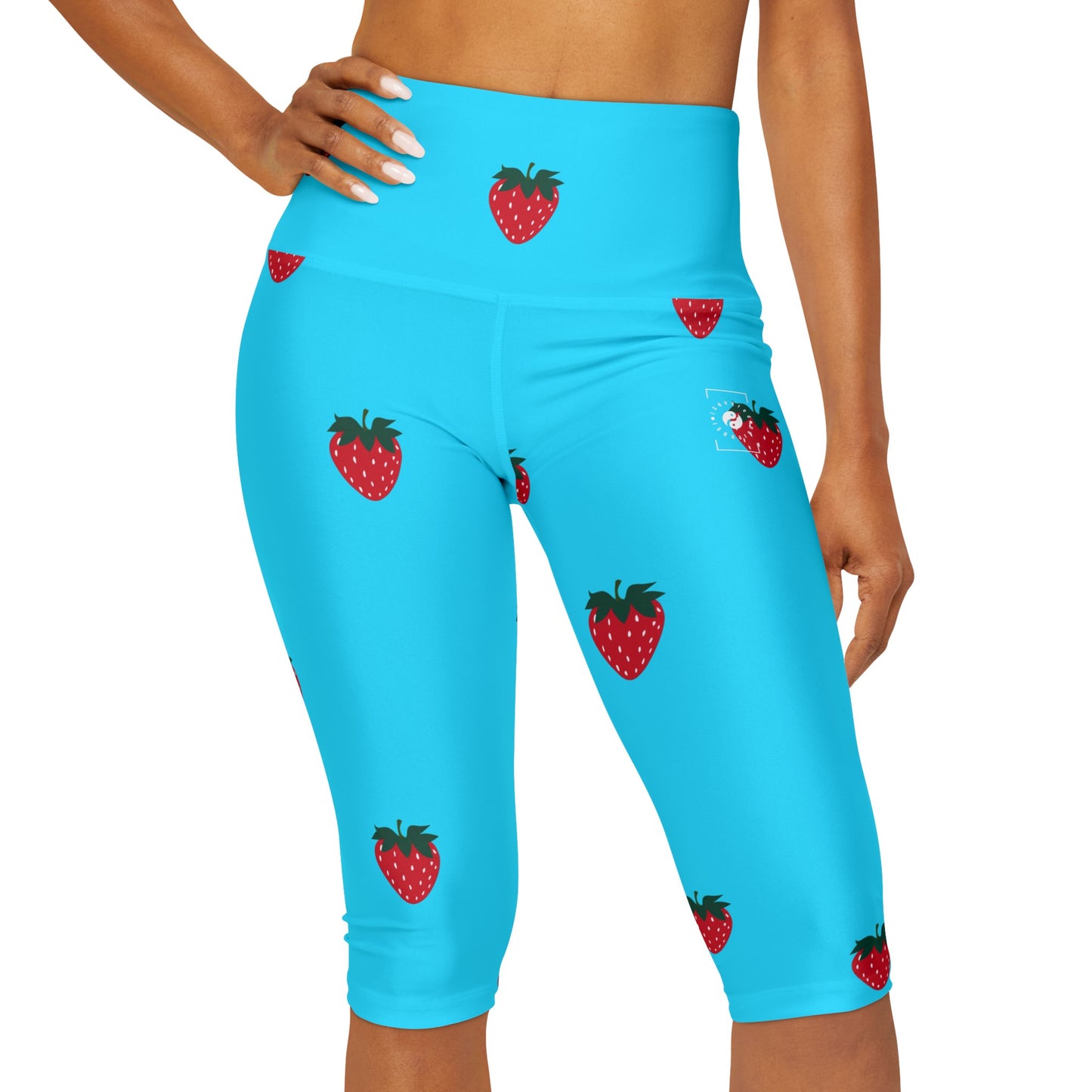 #22DEFF Light Blue + Strawberry - High Waisted Capri Leggings