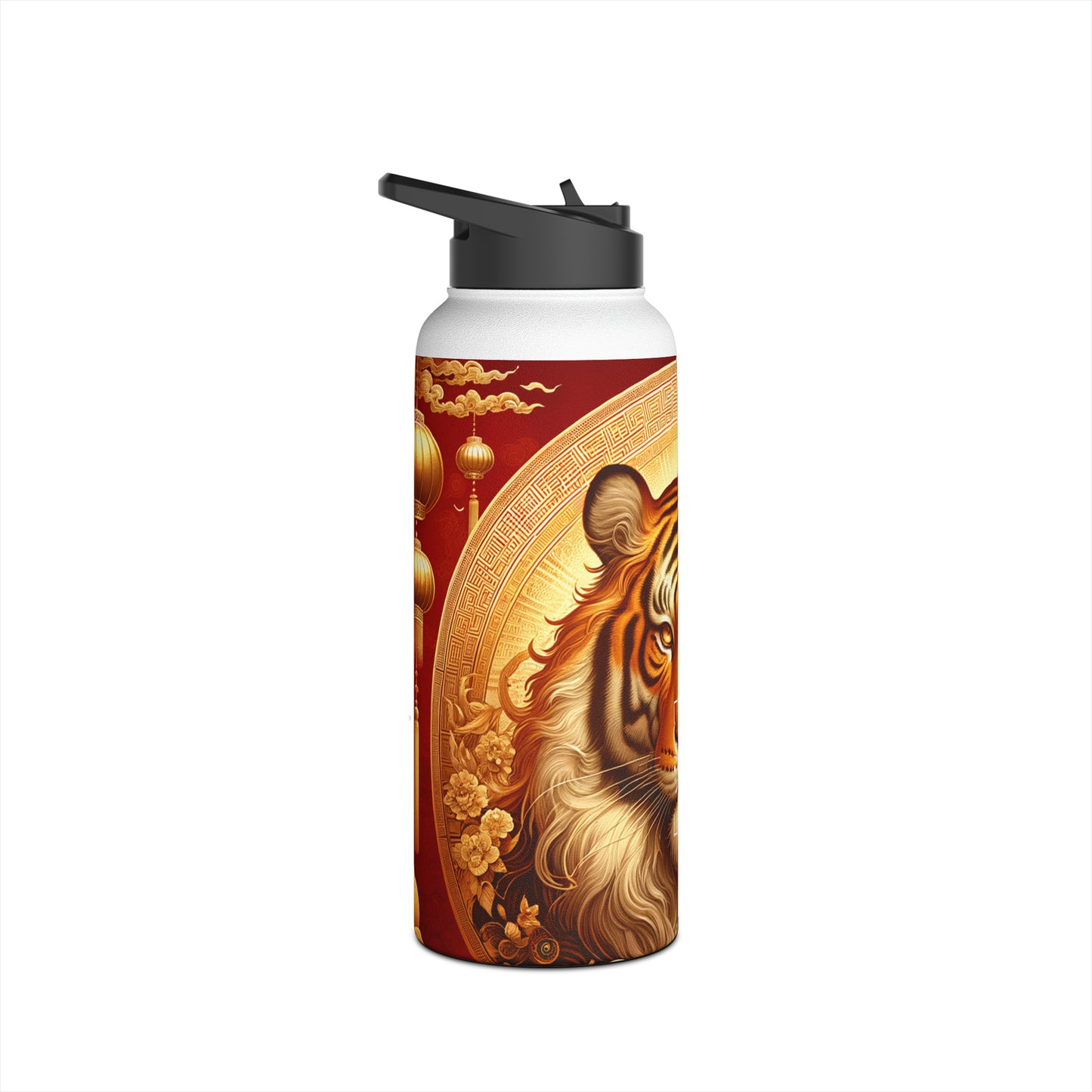 "Golden Majesty: Ascension of the Lunar Tiger" - Water Bottle