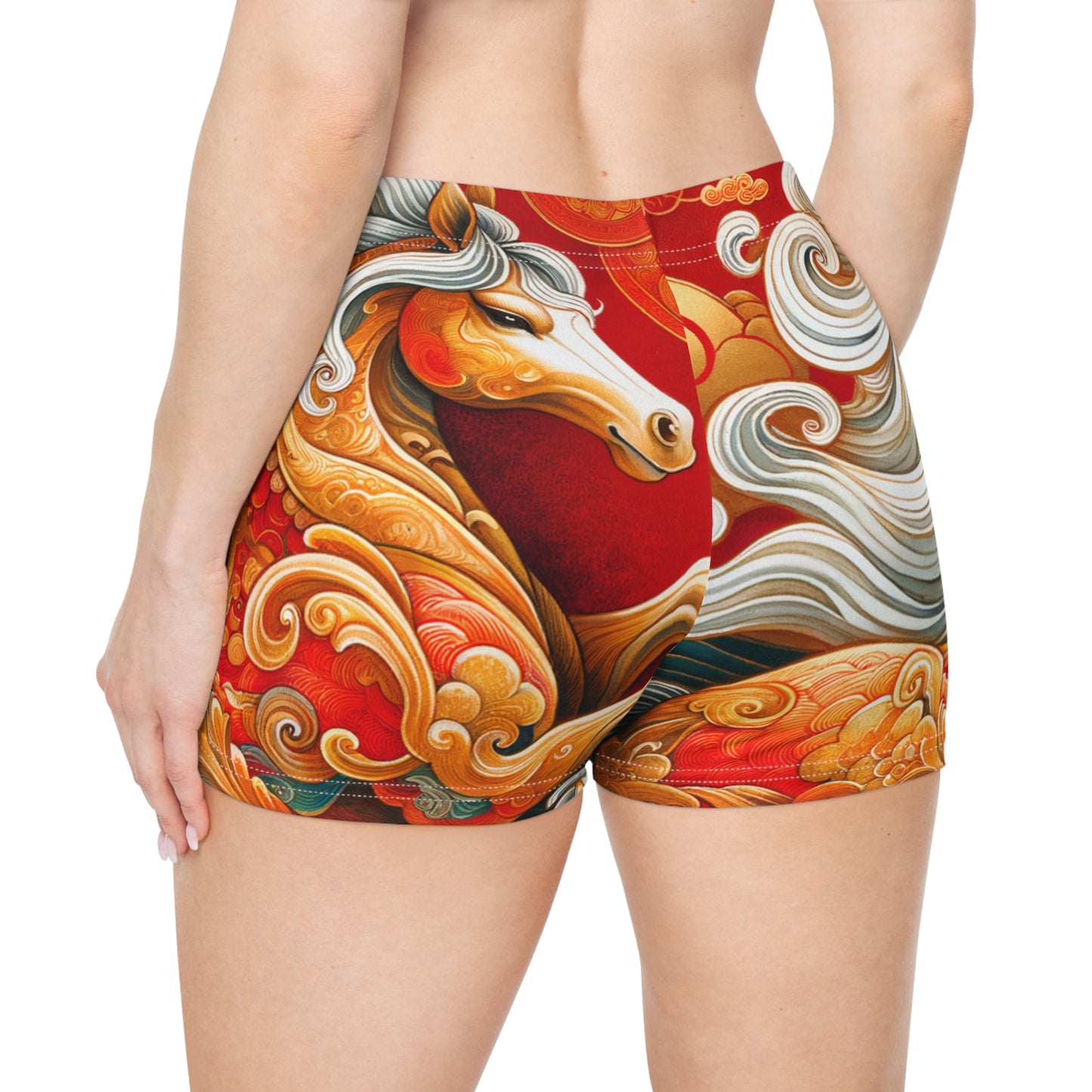 "Gold Gallop on Vermilion Vista: A Lunar New Year’s Ode" - Mini Hot Yoga Short