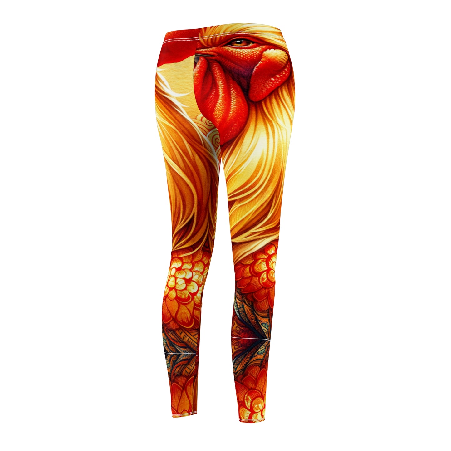 "Crimson Dawn: The Golden Rooster's Rebirth" - Casual Leggings