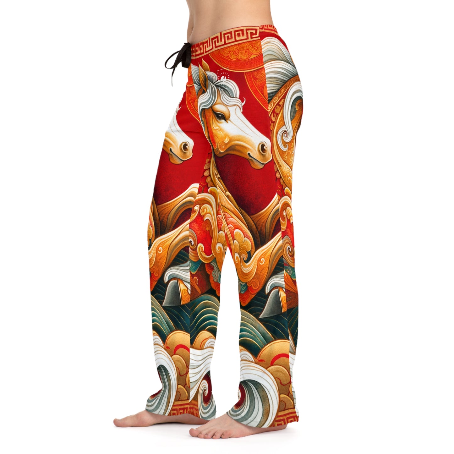 "Gold Gallop on Vermilion Vista: A Lunar New Year’s Ode" - Women lounge pants