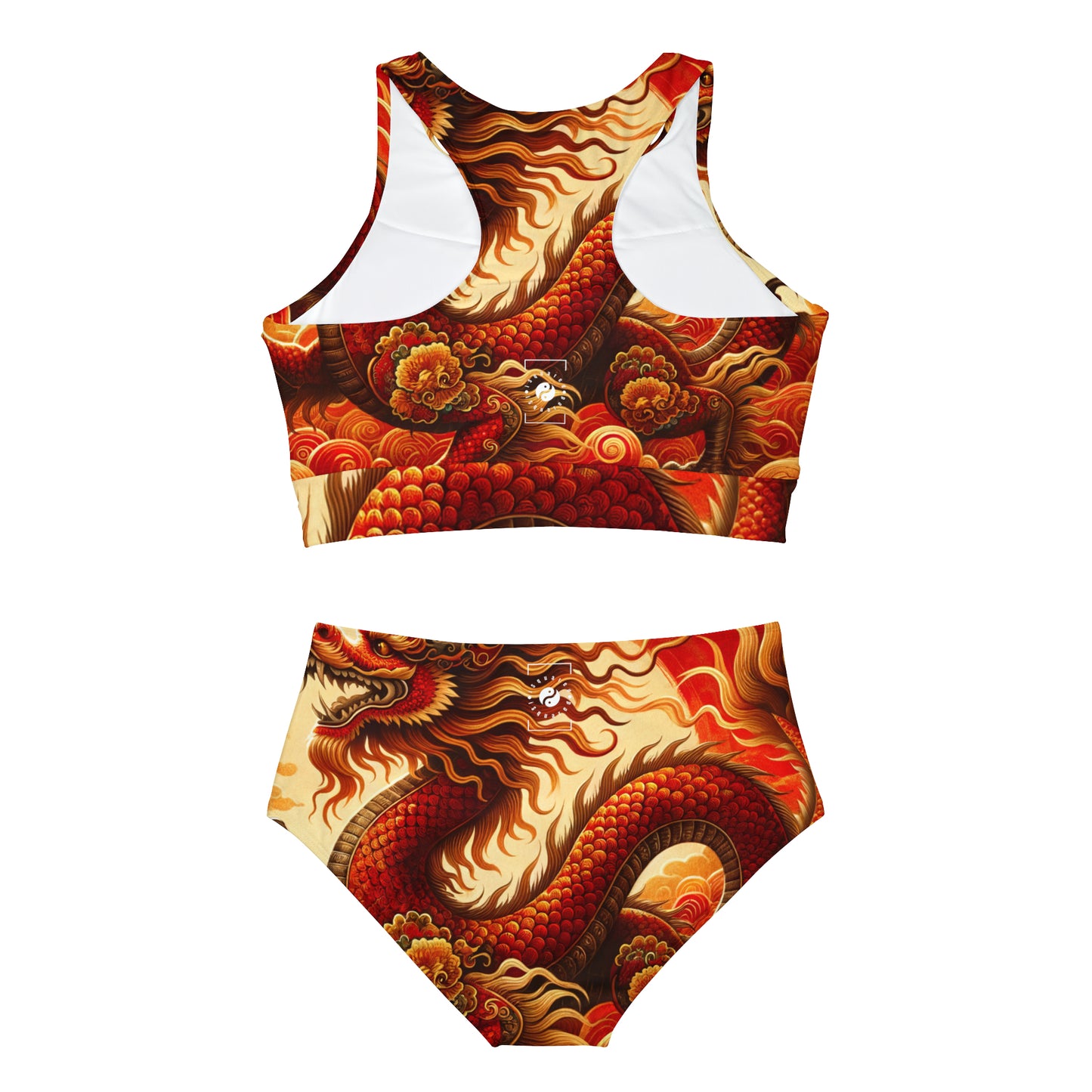 "Golden Dragon Dance in the Crimson Twilight" - Hot Yoga Bikini Set