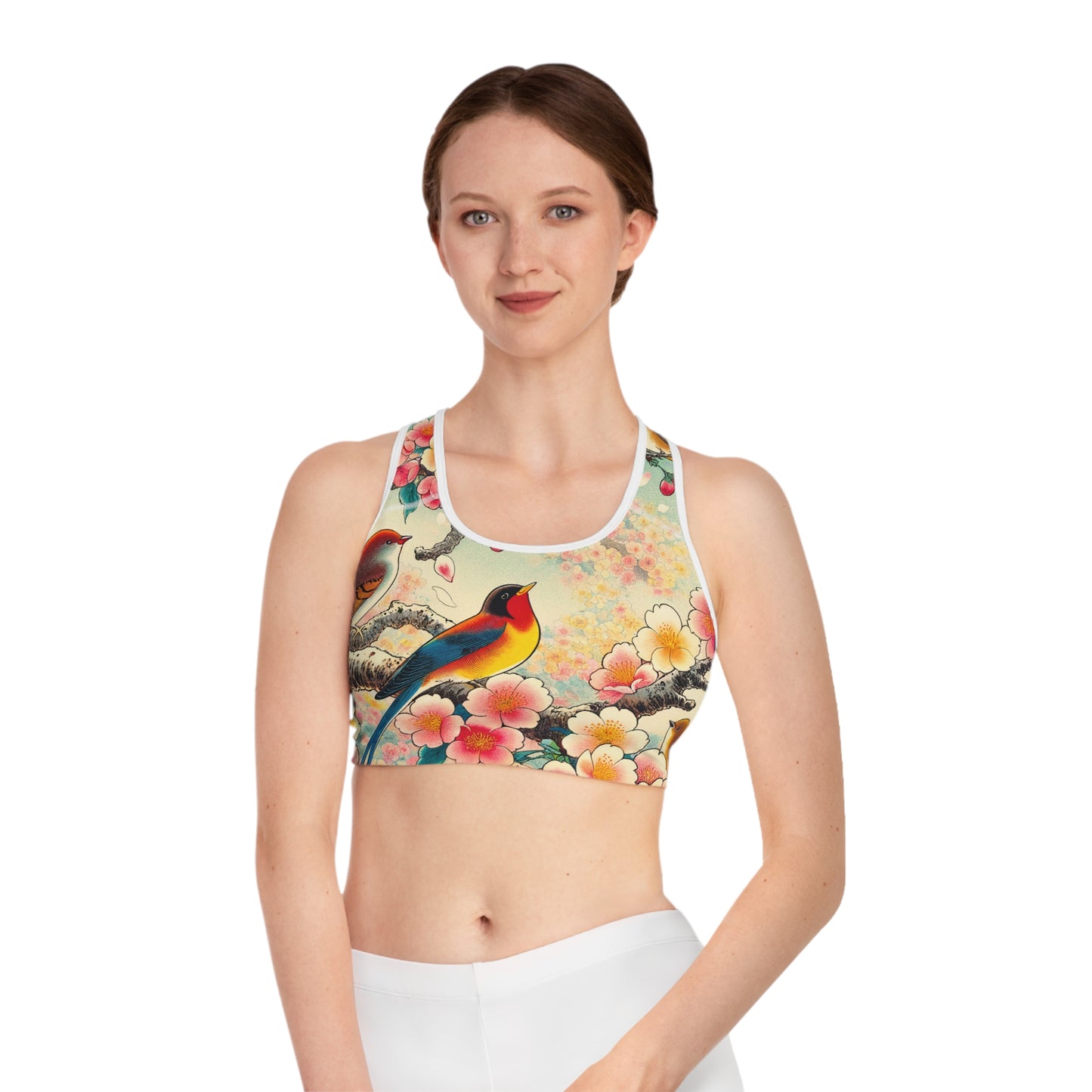 "Verdant Whispers: Sakura Chirping" - High Performance Sports Bra