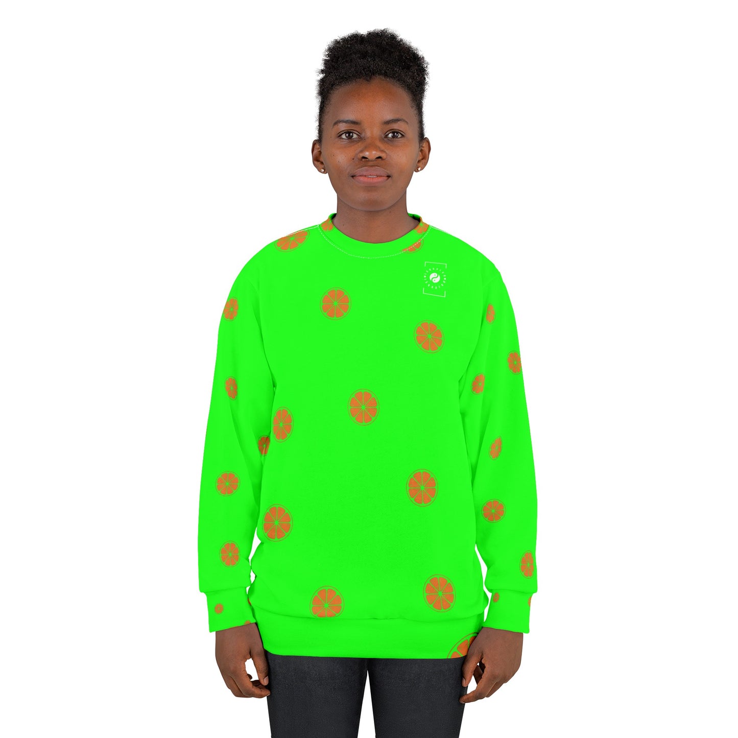 #05FD00 Lime Green + Mandarin - Unisex Sweatshirt