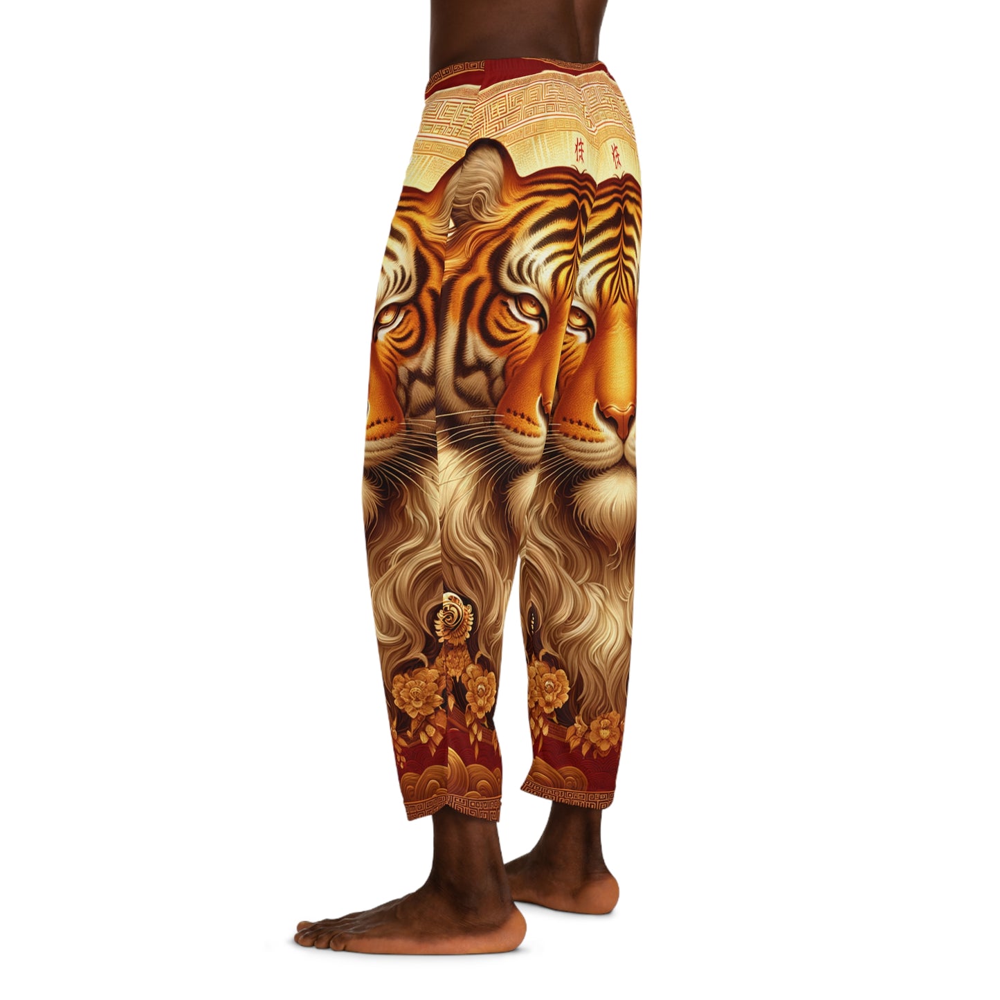 "Majesté dorée : Ascension du Tigre Lunaire" - Pantalons de détente pour hommes 