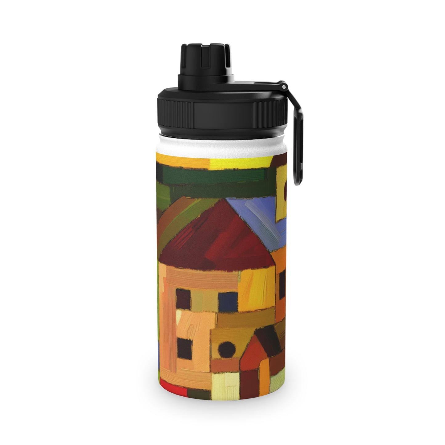 "Earthen Adobes in Hues of Hundertwasser" - Sports Water Bottle