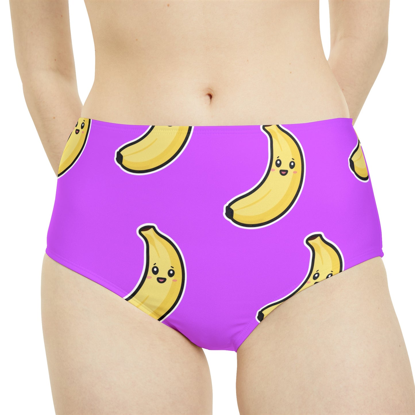 #D65BFF Violet + Banane - Bas de bikini taille haute