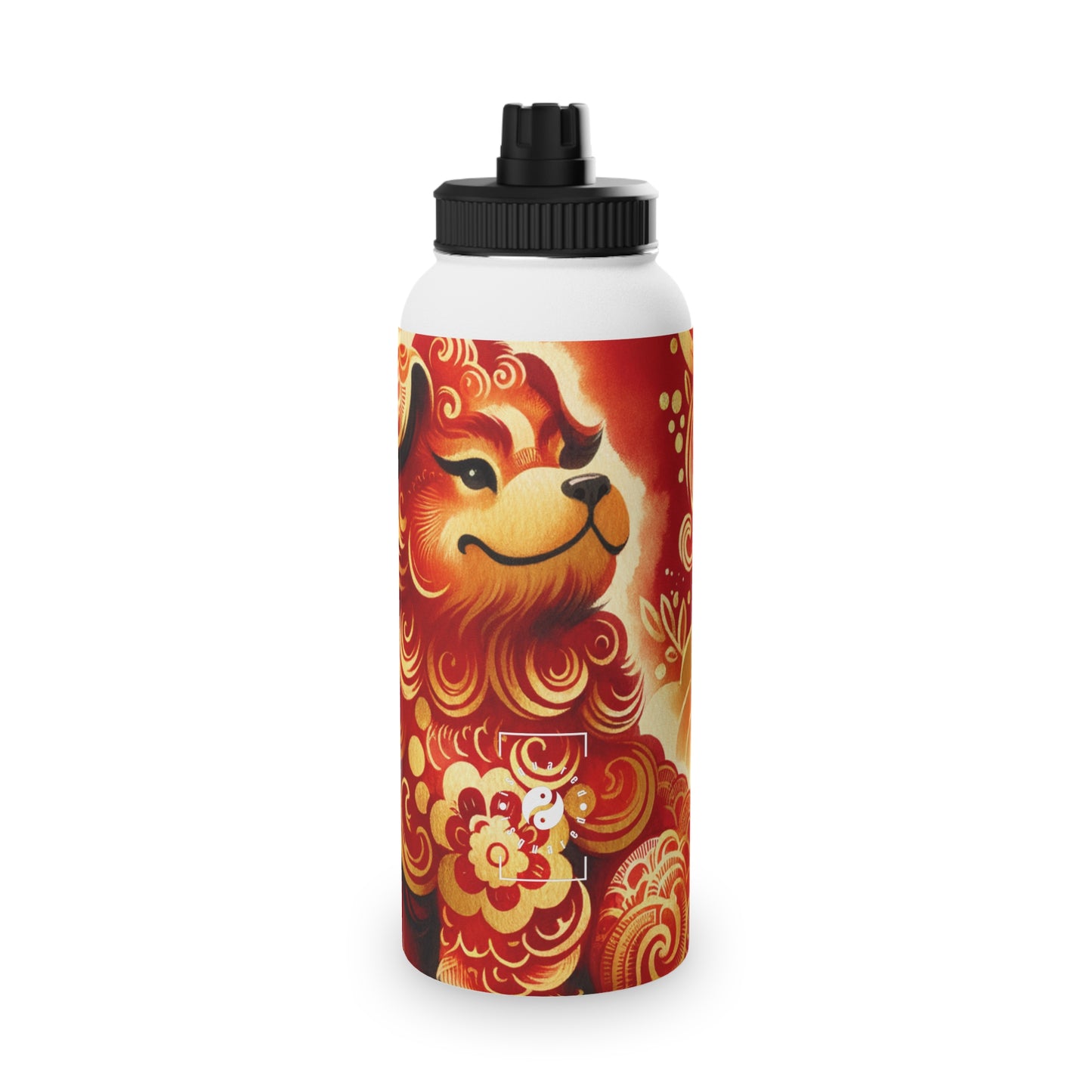 "Golden Canine Emissary on Crimson Tide: A Chinese New Year Odyssey" - Sports Water Bottle