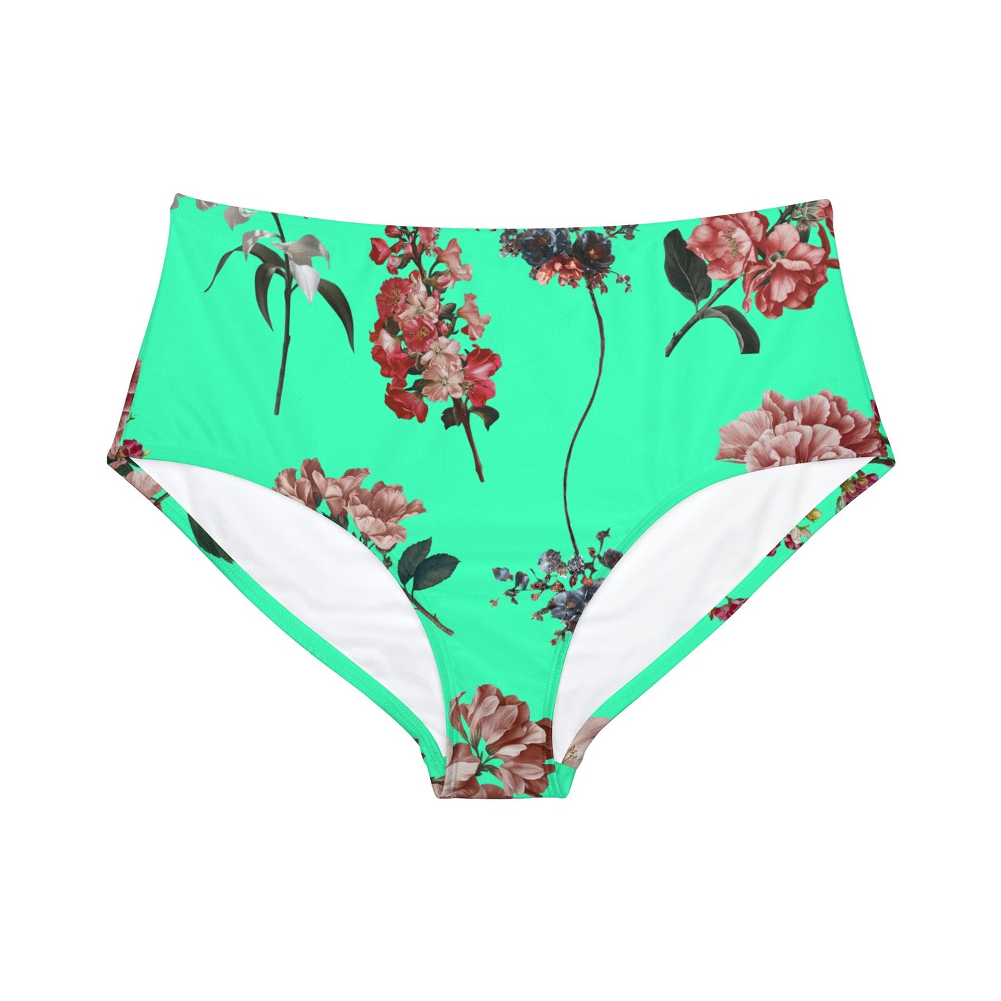 Botanicals on Turquoise - High Waisted Bikini Bottom