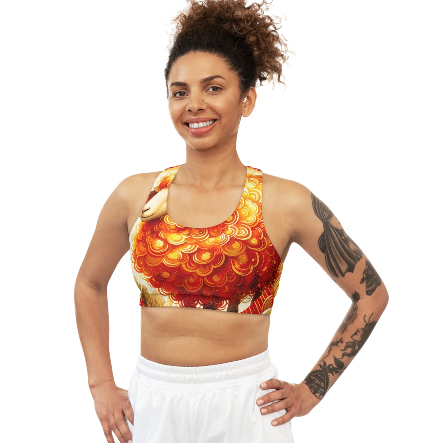 "Auspicious Gold of Divine Ewe: A Lunar New Year Revelry" - Seamless Sports Bra